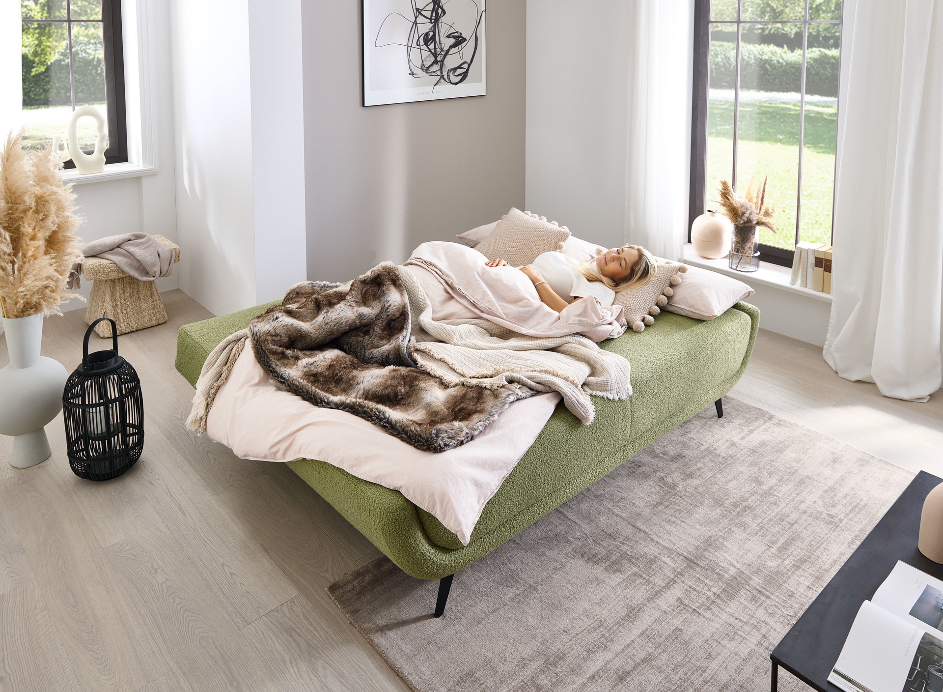 Schlafsofa Xally inkl. Schlaffunktion und Bettkasten in Stoff