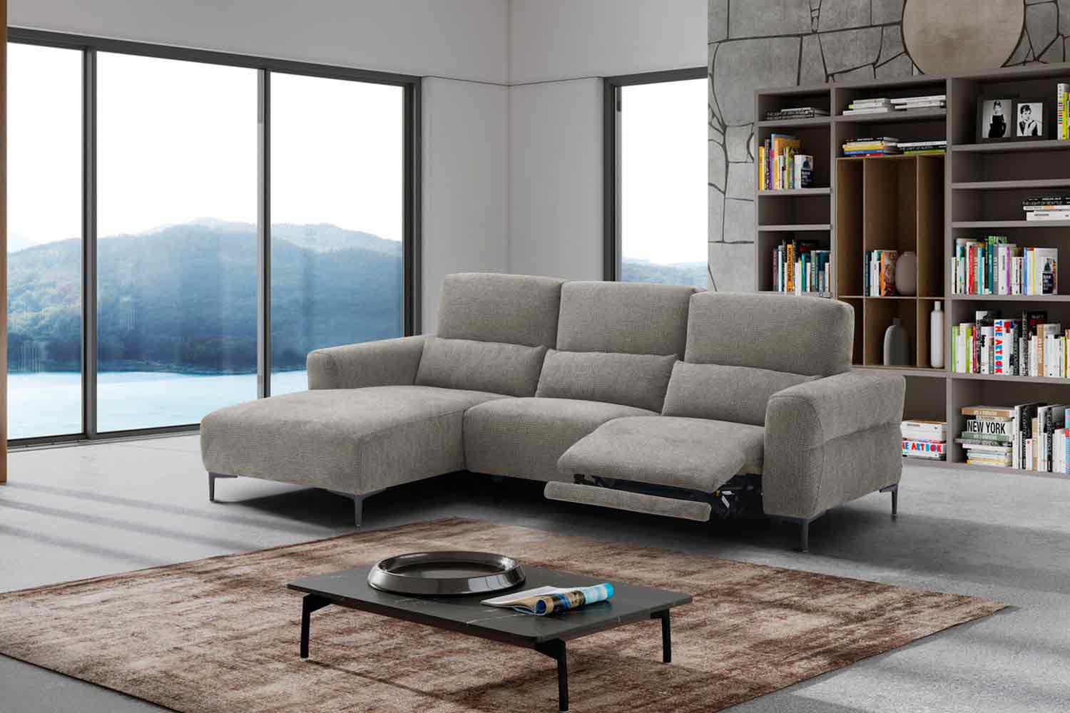 Ecksofa inkl. motorischer Funktion im trendigen Retro Stoff Ecksofa inkl. motorischer Funktion im trendigen Retro Stoff