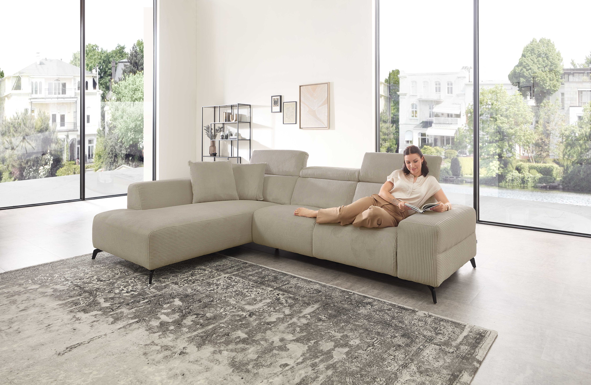 Cuoio Ecksofa in Trendstoff Cord
