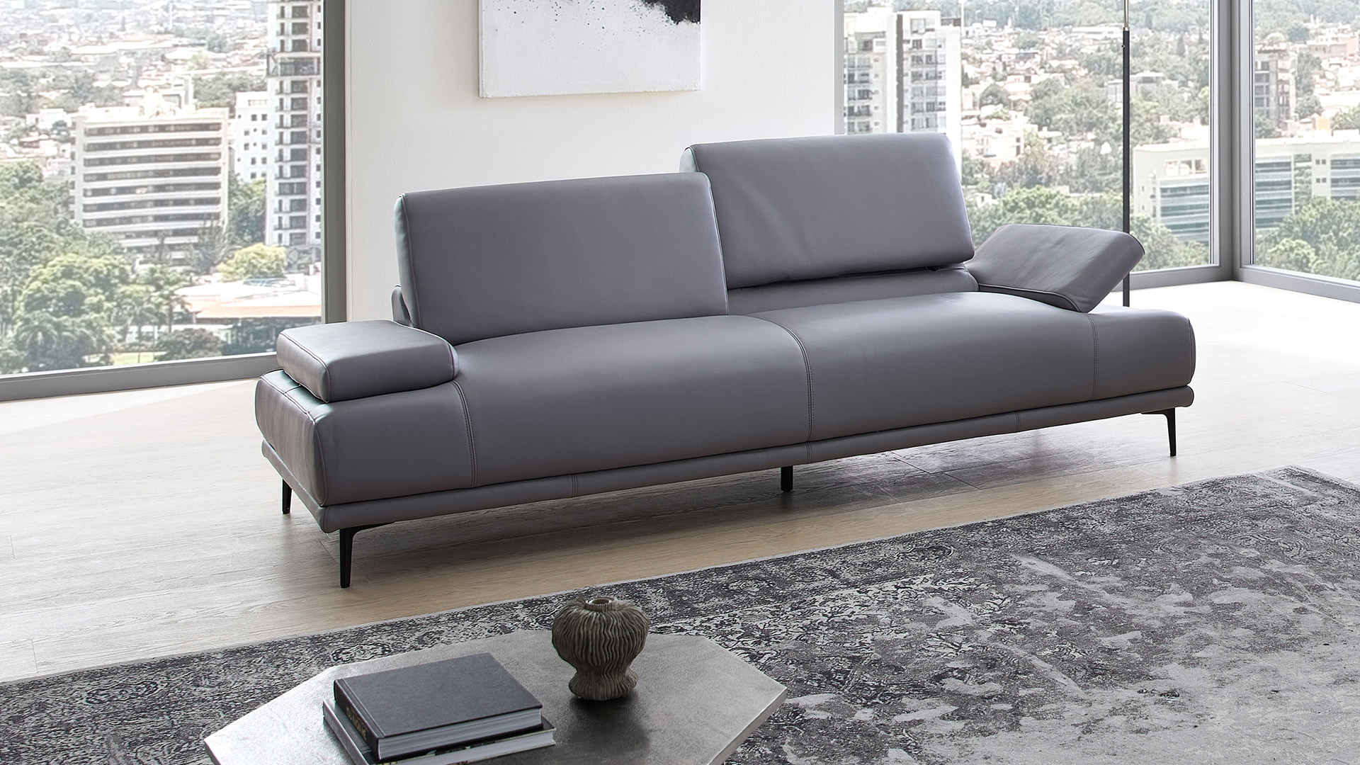 Couchgarnitur inkl. manuellen Funktionen in Leder-02970271-WW