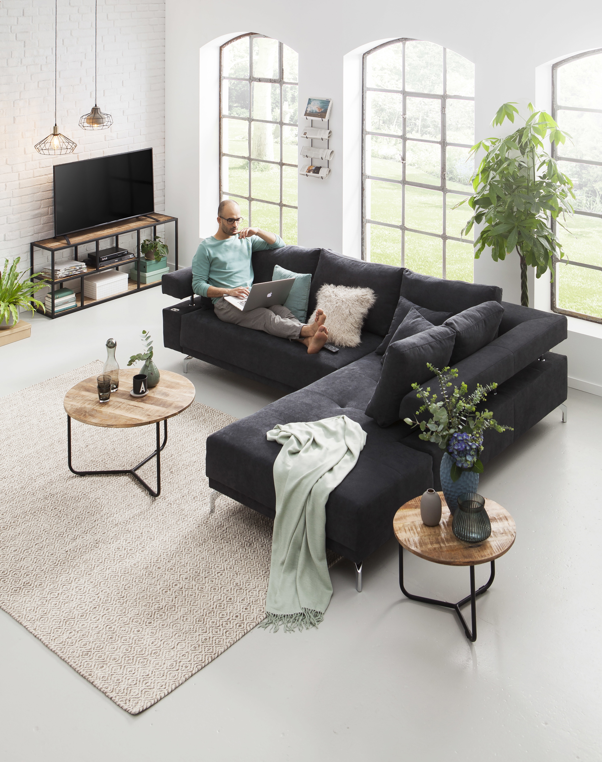 Ecksofa Dream mit motorischer Sitztiefenverstellung in Stoff-06460128WW.10