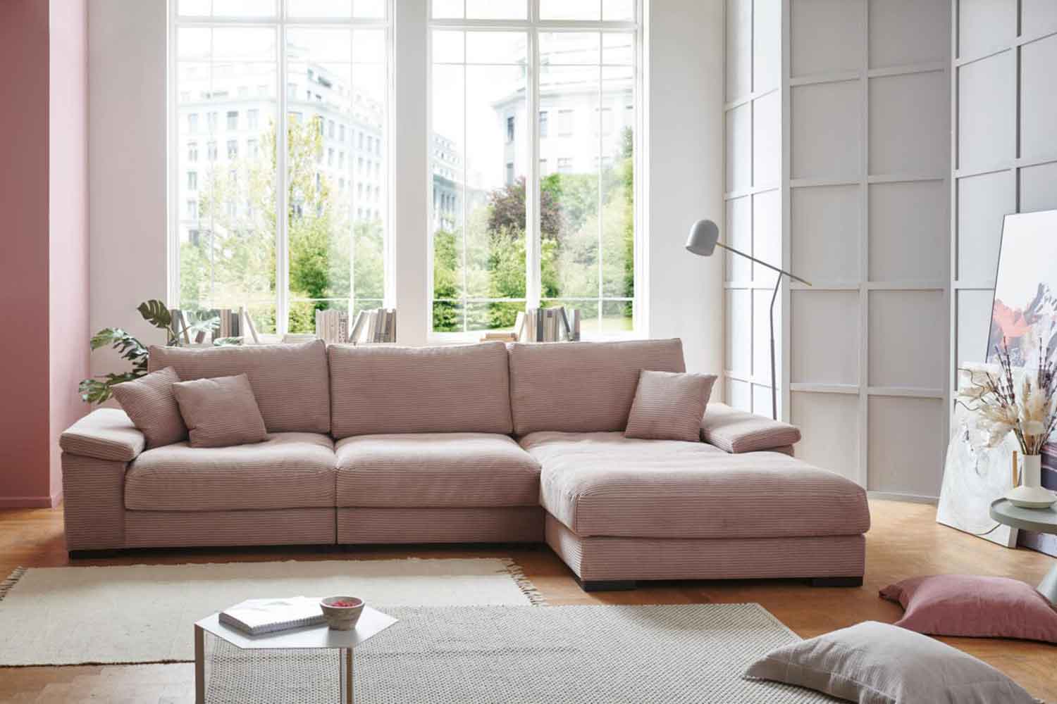 Cord Ecksofa L-Form Rosa