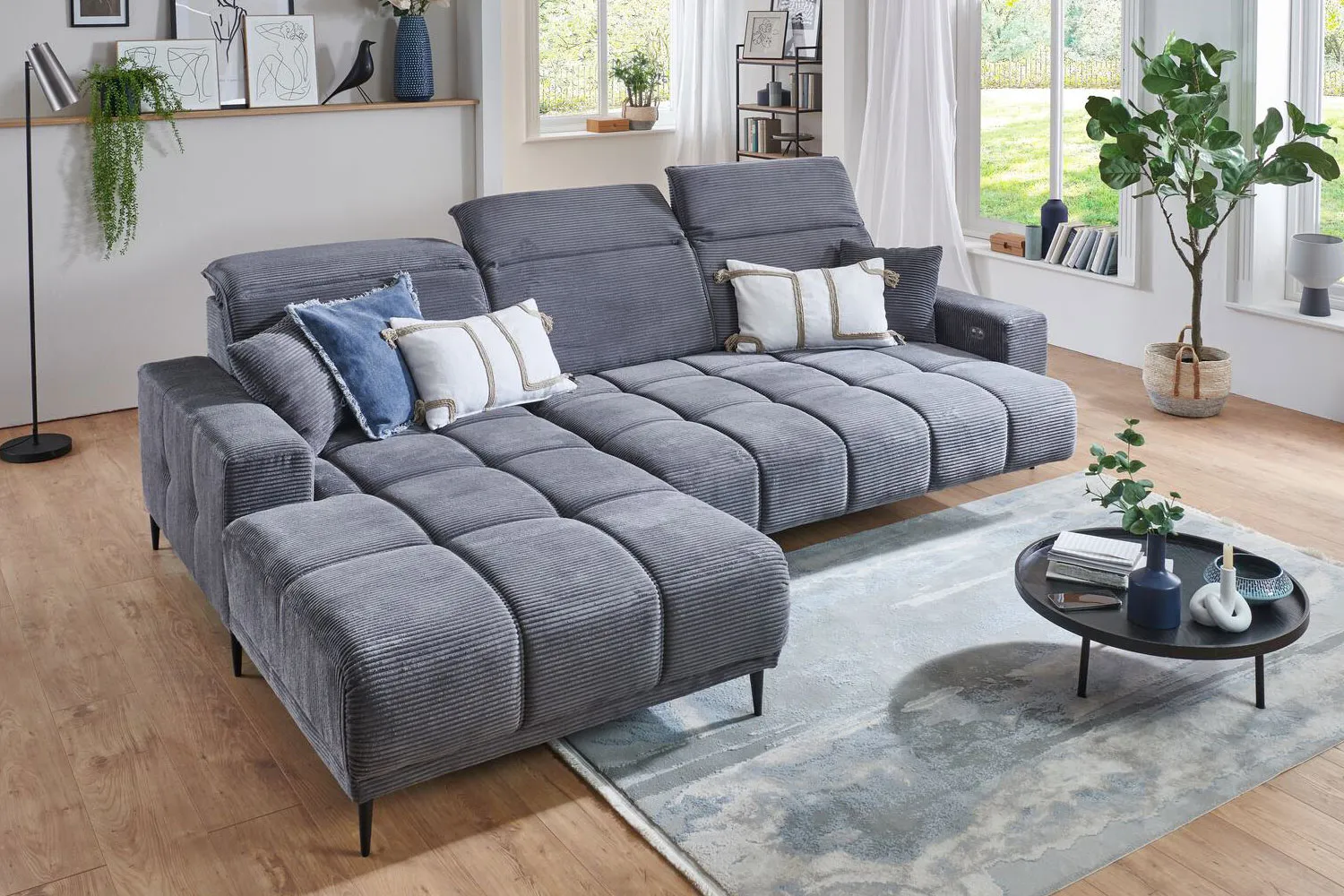 Iwaniccy Cord Ecksofa inkl. manueller Kopfteilverstellung links