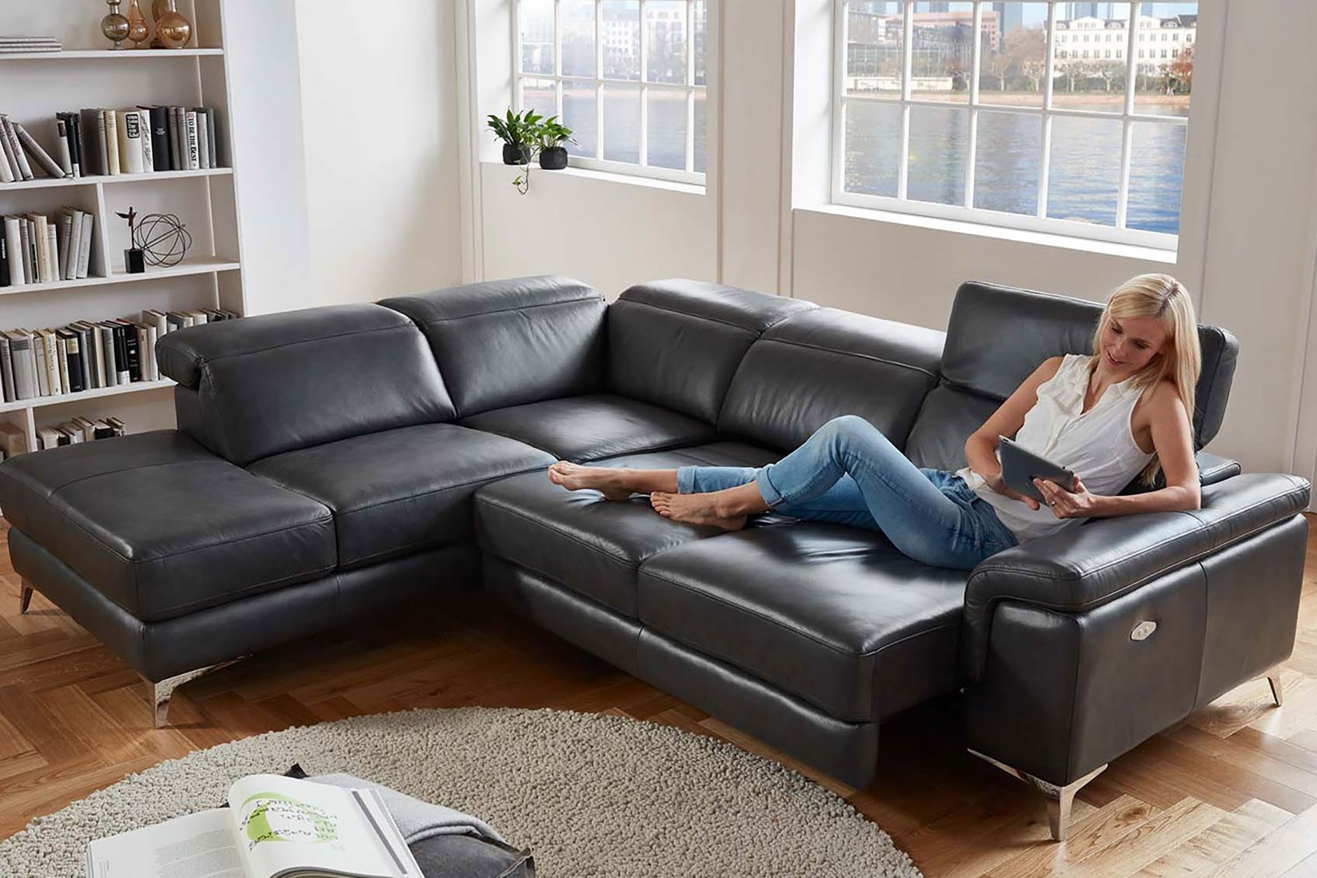 Echt Leder Ecksofa Materra inkl. motorischer Funktion