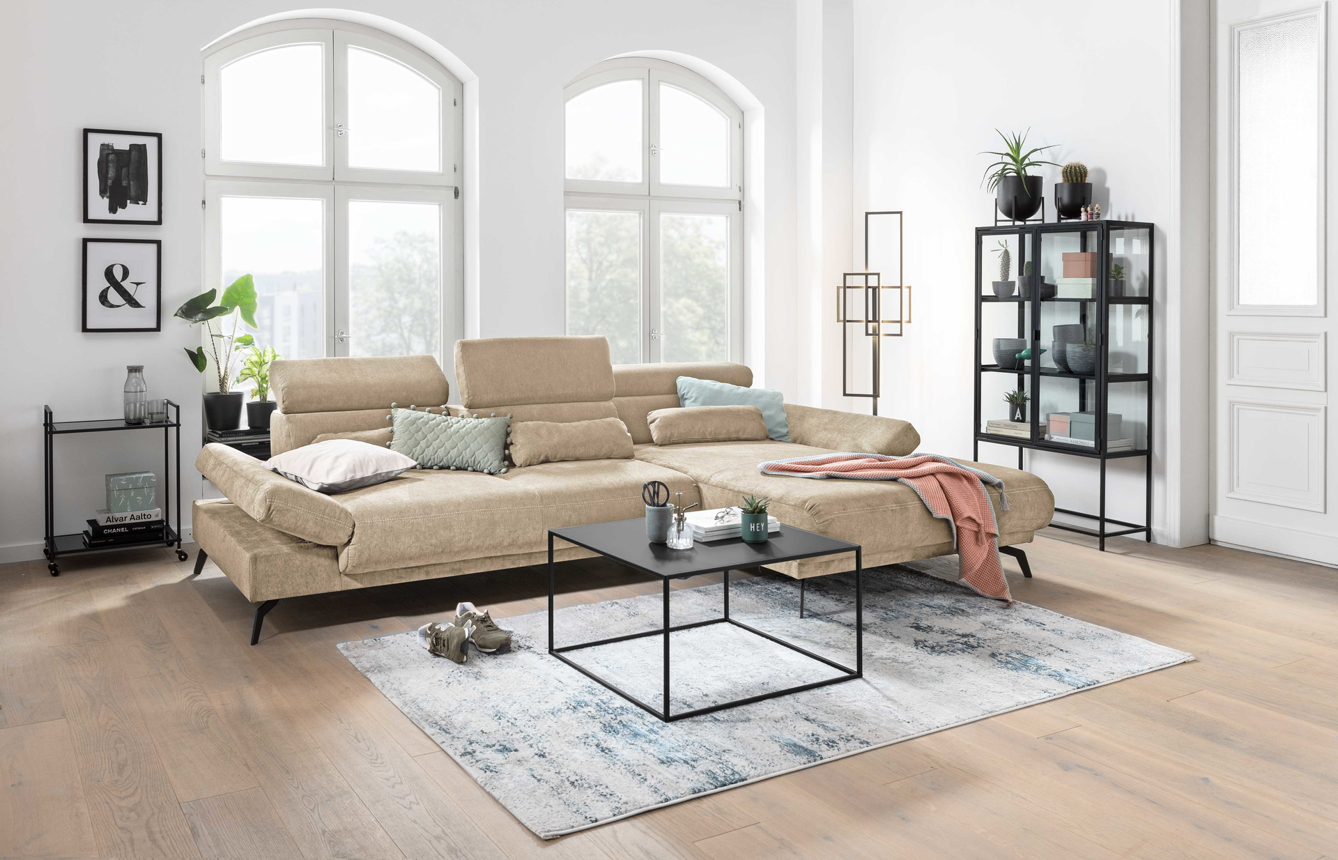 Ecksofa Yolo mit manueller Sitztiefenverstellung in Stoff