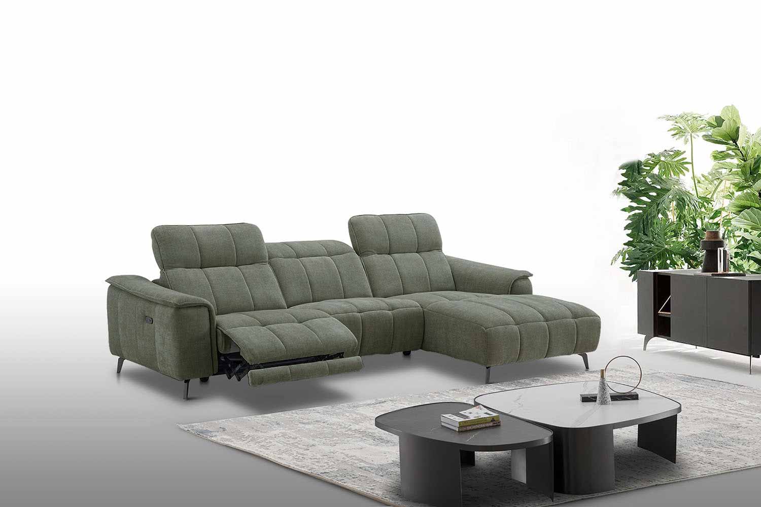 Stoff Ecksofa mit manueller Kopfteilverstellung und Funktion