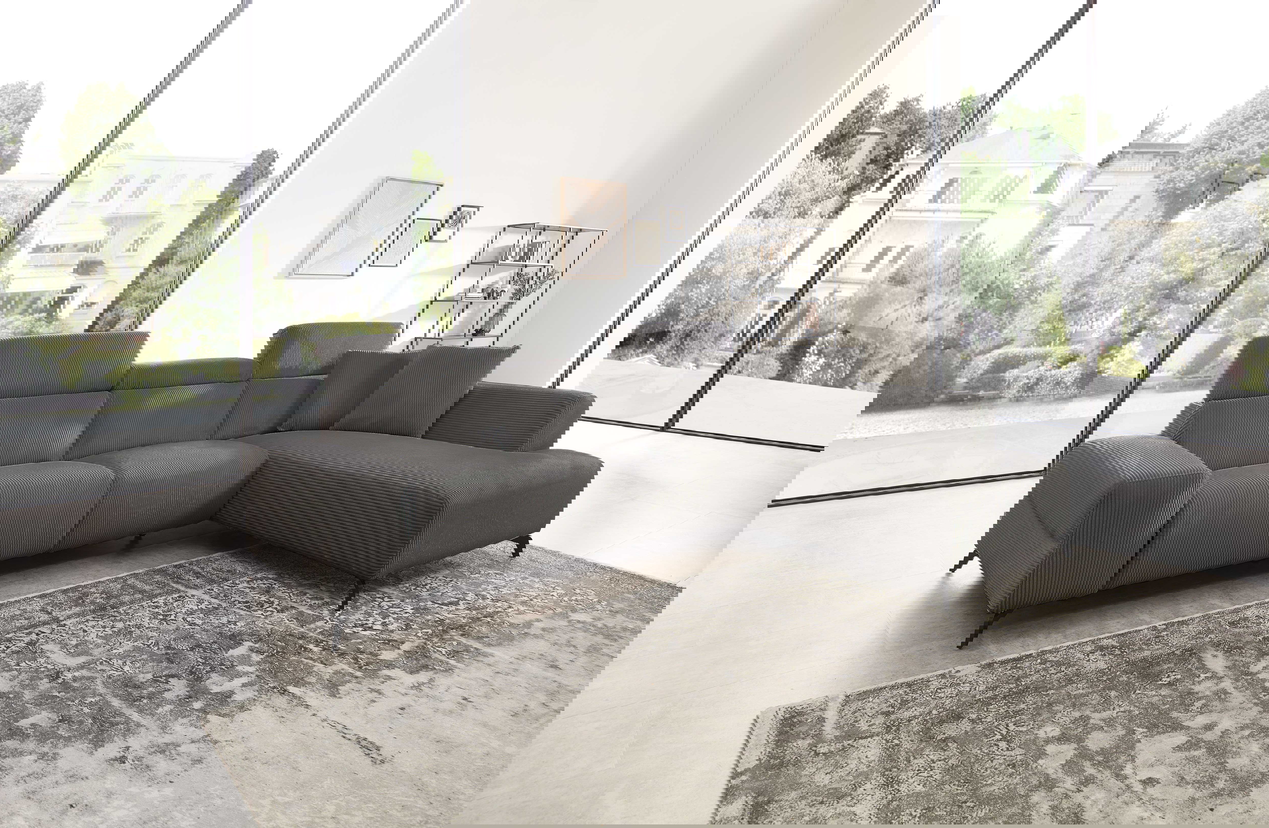 Cuoio Ecksofa in Trendstoff Cord