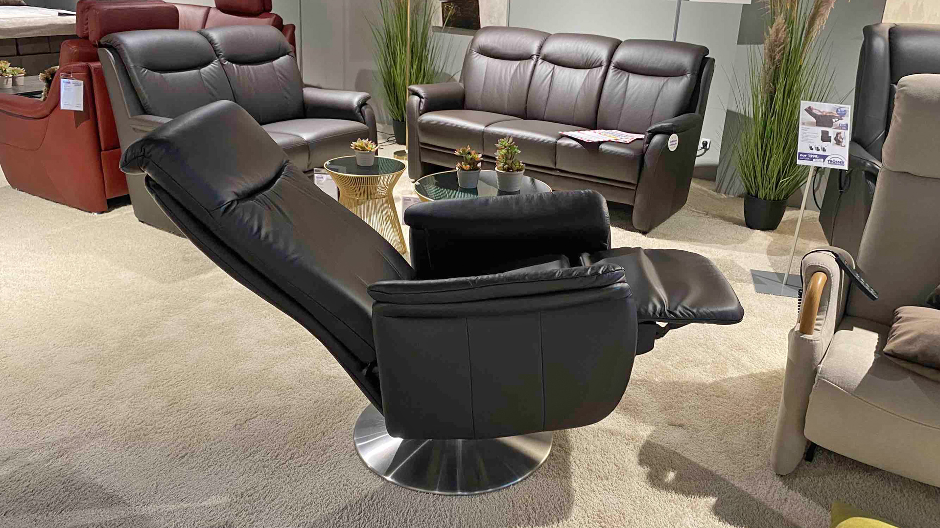 Leder Relaxsessel mit manueller Relaxfunktion 