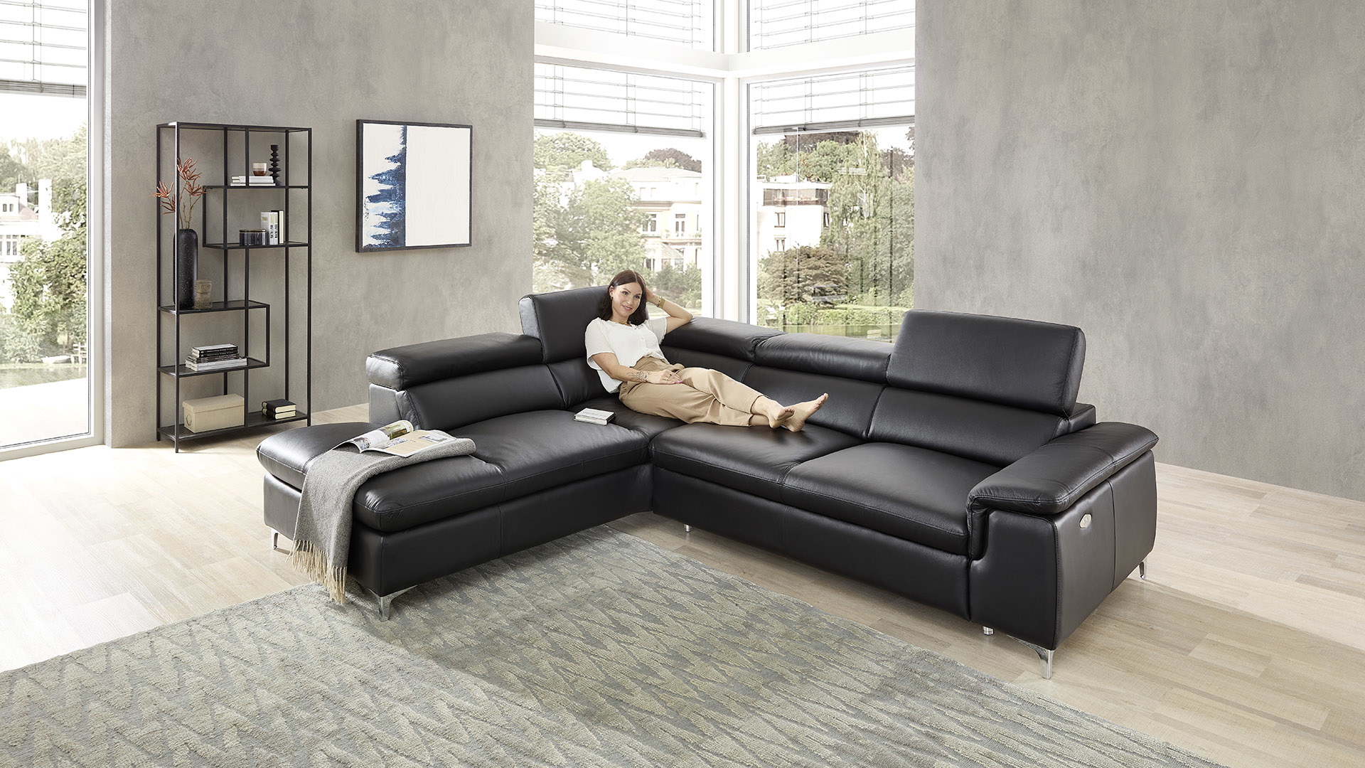 Echt Leder Ecksofa Bastia inkl. Vorziehsitz links Echt Leder Ecksofa Bastia inkl. Vorziehsitz links