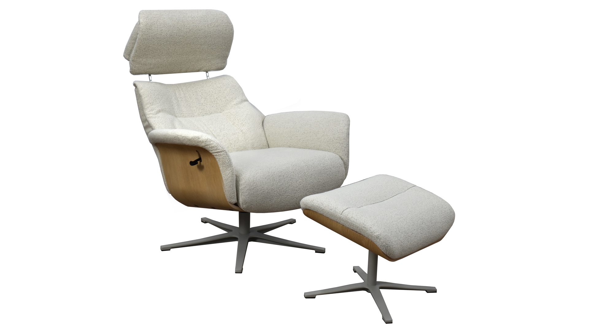Relaxsessel Lion mit Holzapplikation und Hocker in Stoff-0979004700WW