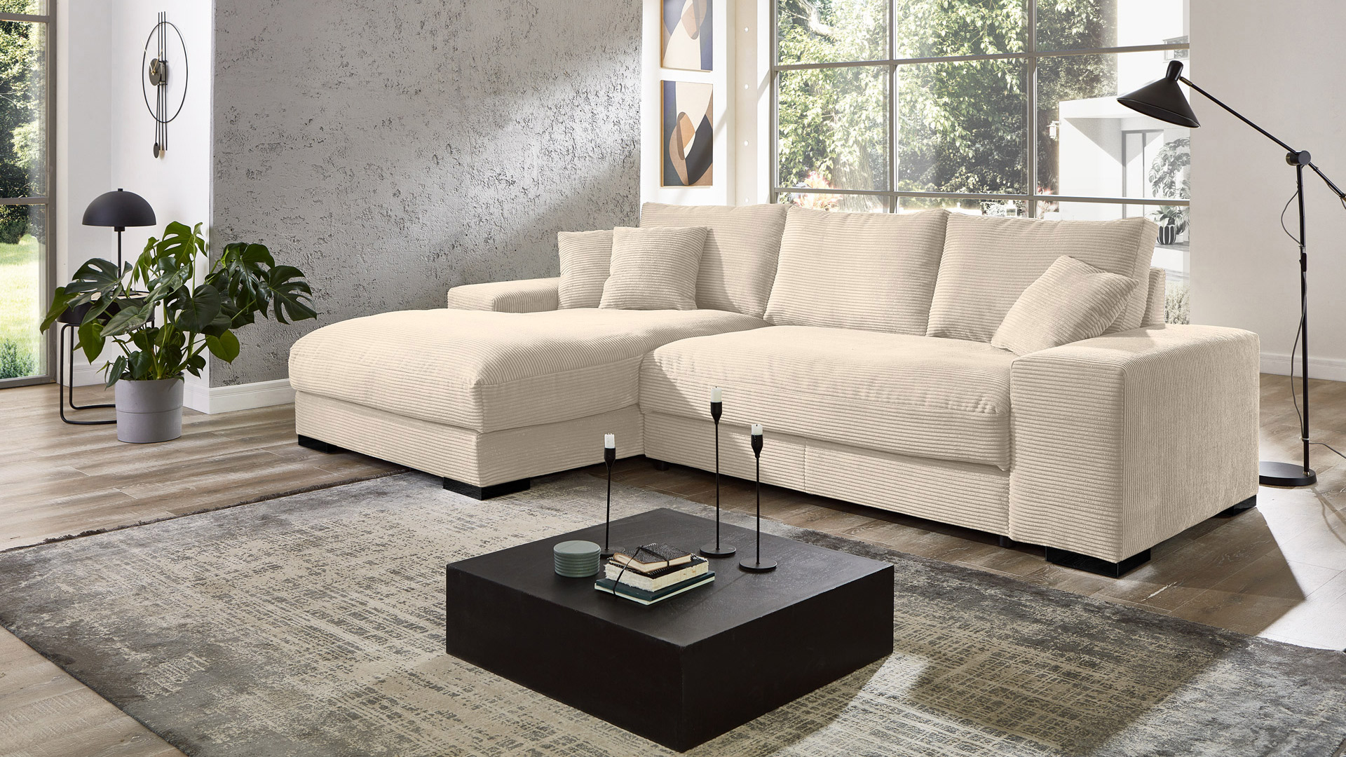Ecksofa Soft mit losen Rückenkissen in Trendstoff Cord Ecksofa Soft mit losen Rückenkissen in Trendstoff Cord