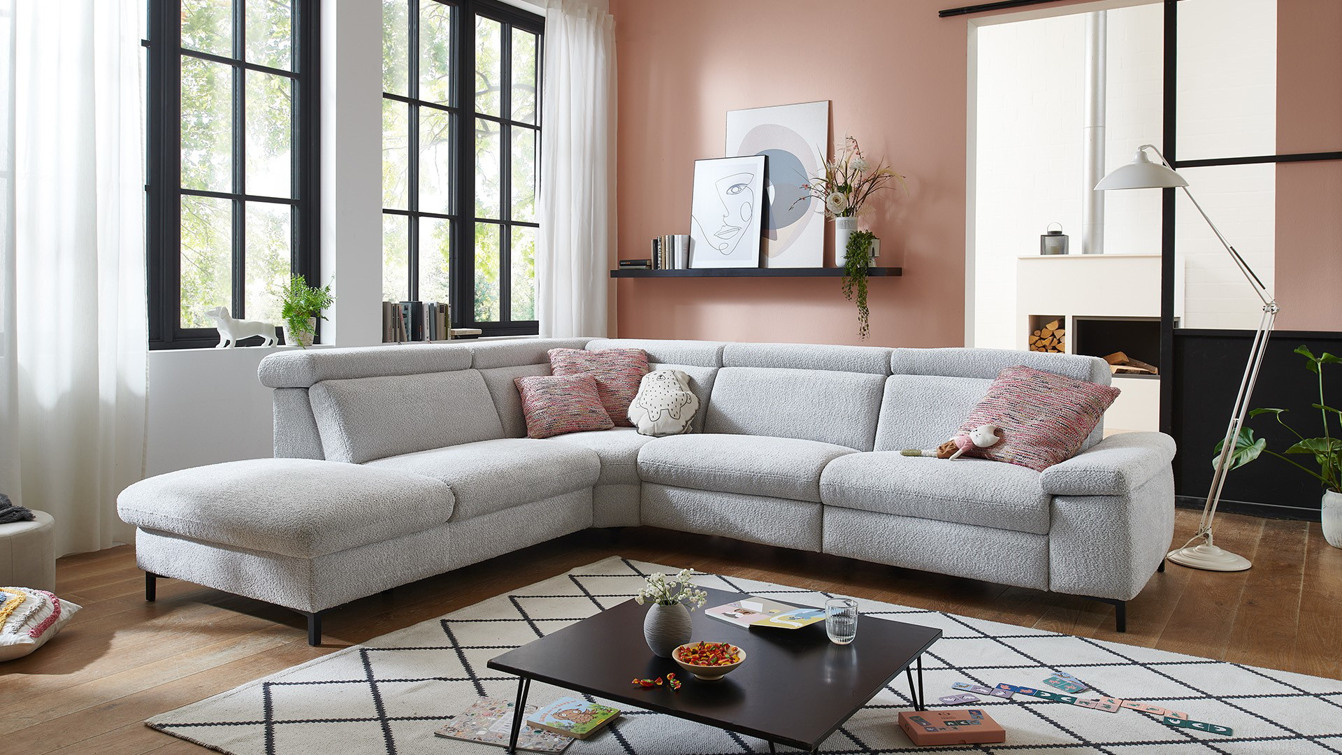 Modulmaster Ecksofa Stoff L-Form Federkern Silver Modulmaster Ecksofa Stoff L-Form Federkern Silver-01260301WW