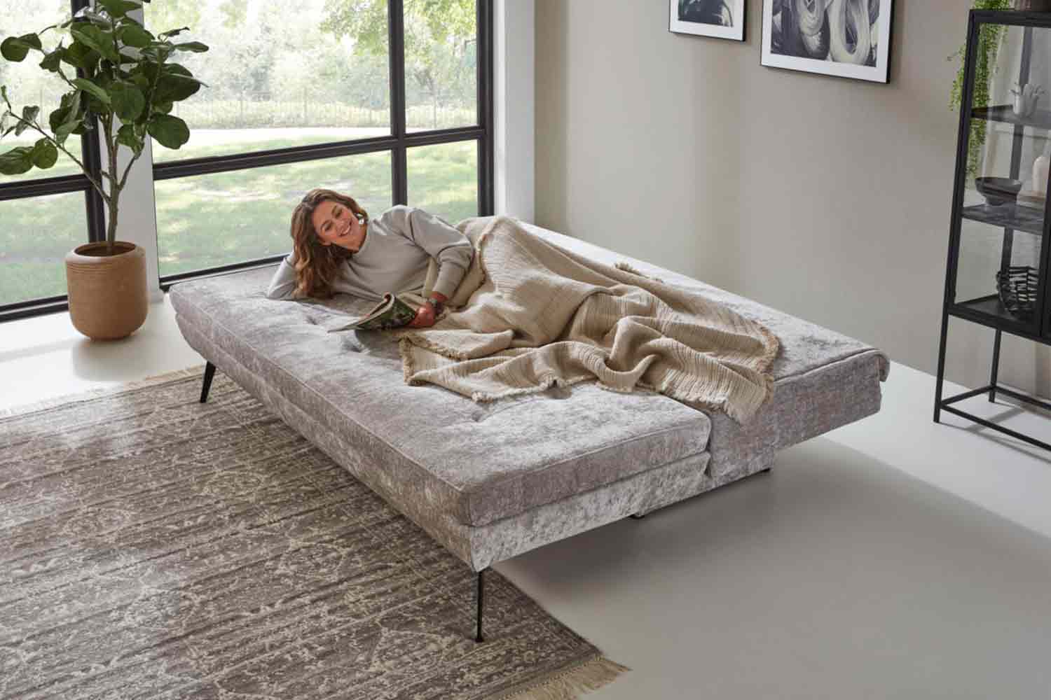 Stoff Schlafsofa inkl. Schlaffunktion und Bettkasten 
