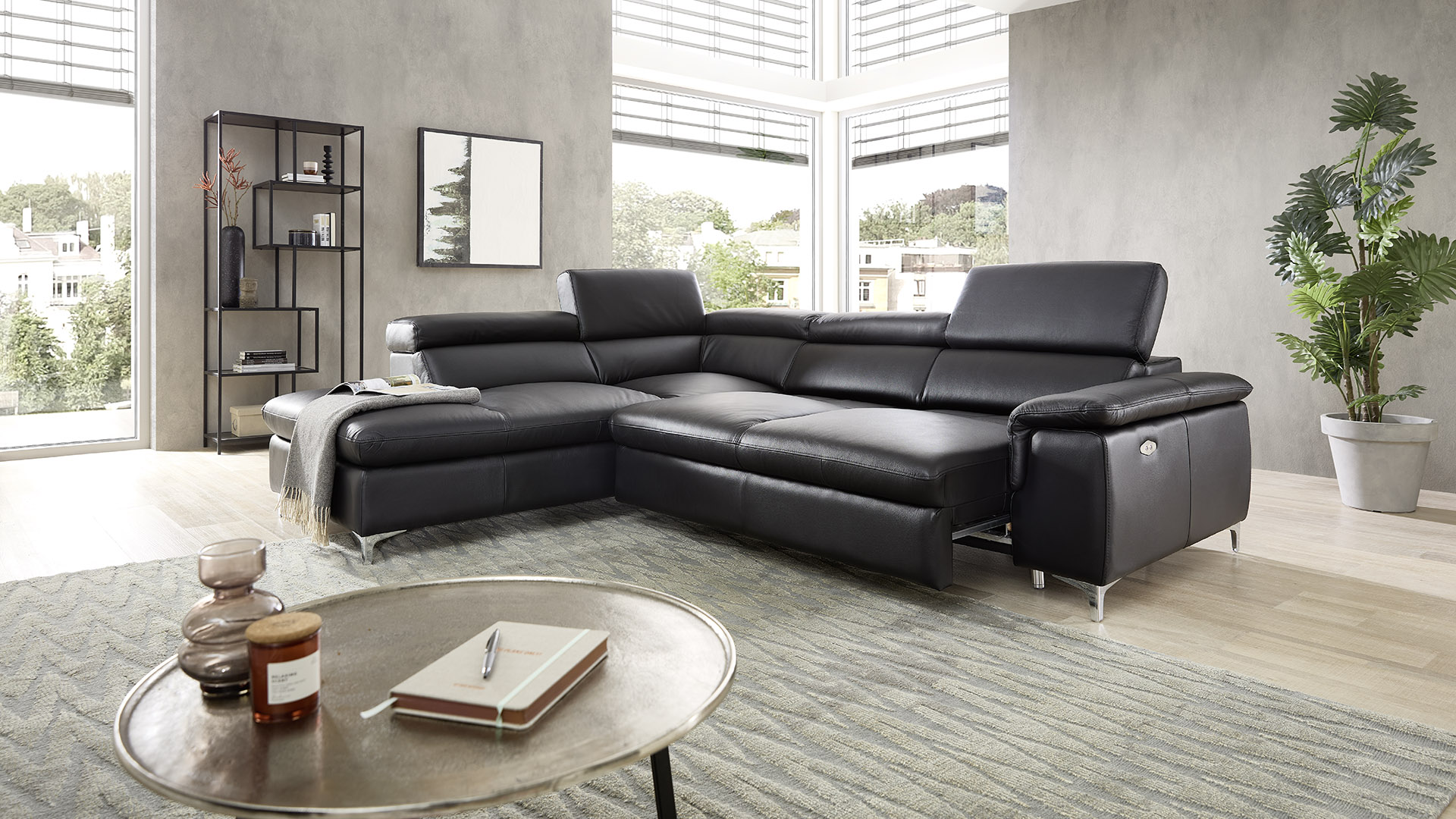 Echt Leder Ecksofa Bastia inkl. Vorziehsitz links Echt Leder Ecksofa Bastia inkl. Vorziehsitz links