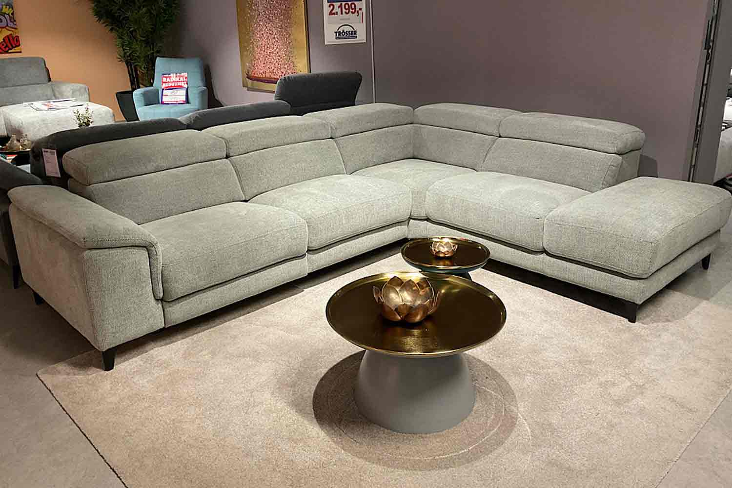 Cuoio Stoff Ecksofa mit motorischer Relaxfunktion 