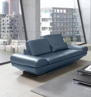 Leder Couchgarnitur Hemingway Plus mit Funktionen Blau 2 Sitzer 