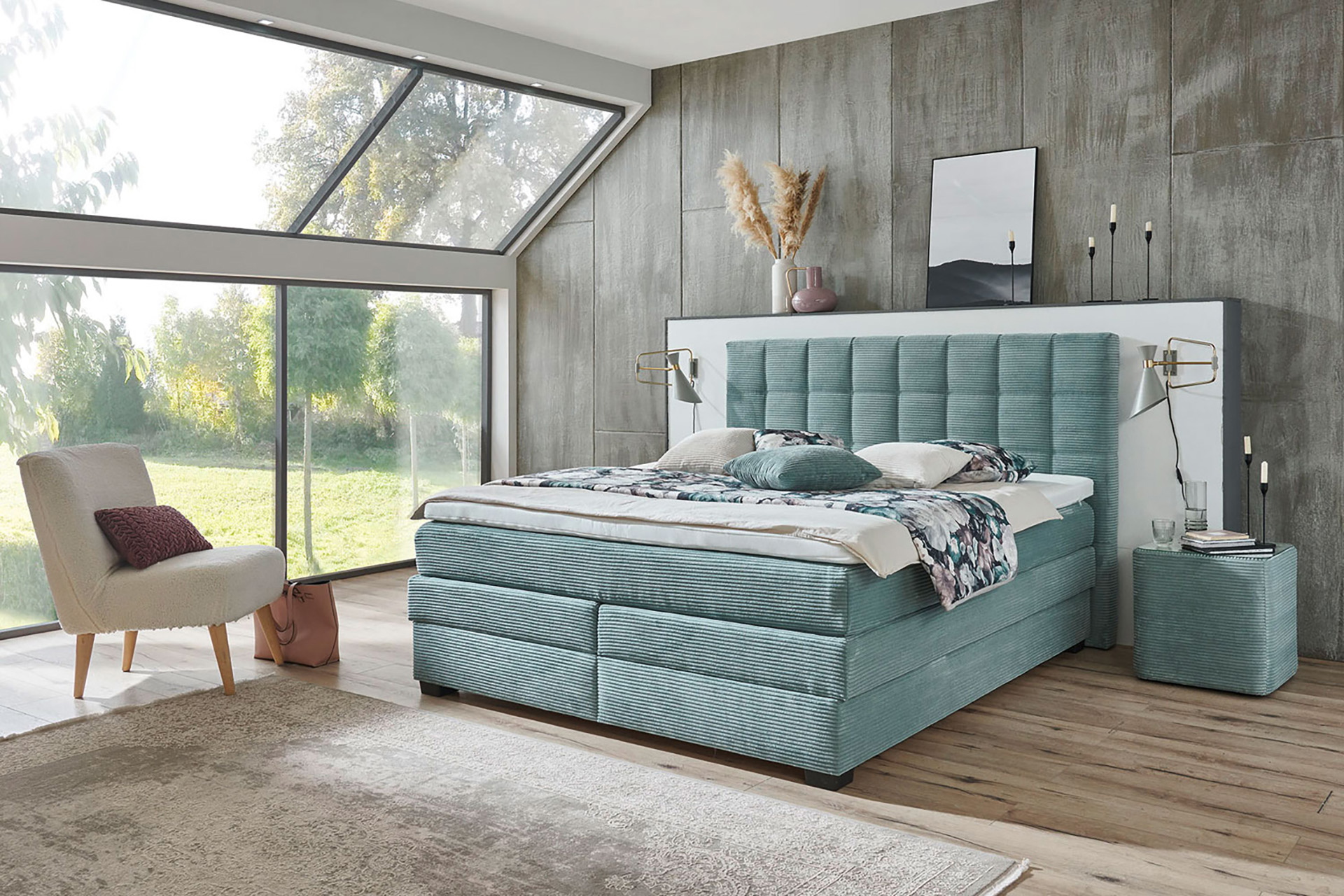 Boxspringbett in Cord inkl. Bettkasten