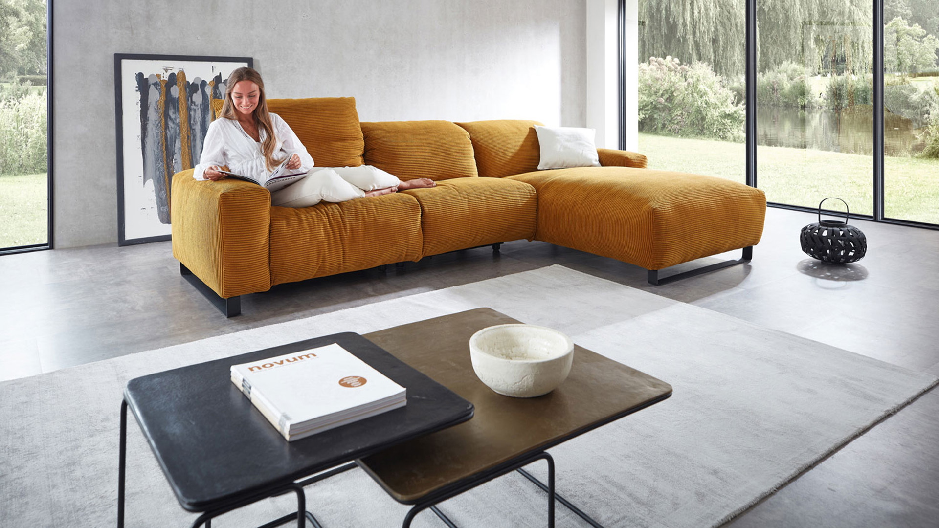 Ecksofa L-Form in Cordstoff Gold-05310103WW