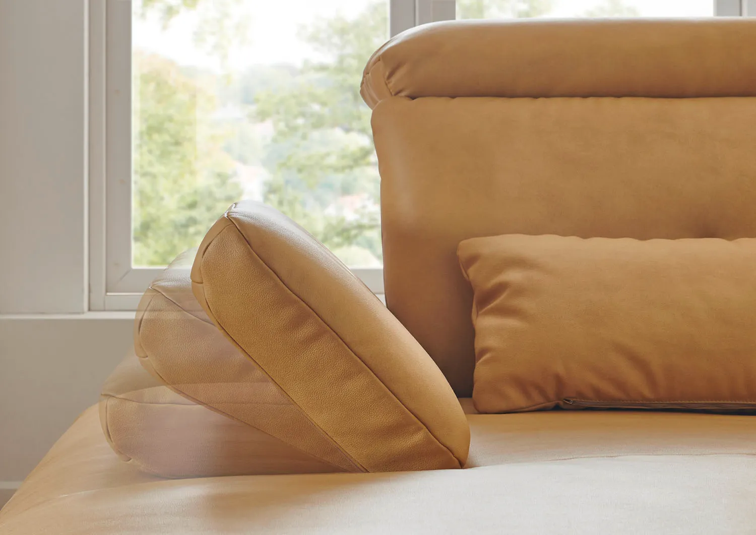 Stoff Ecksofa L-Form mit Sitztiefenverstellung Braun rechts