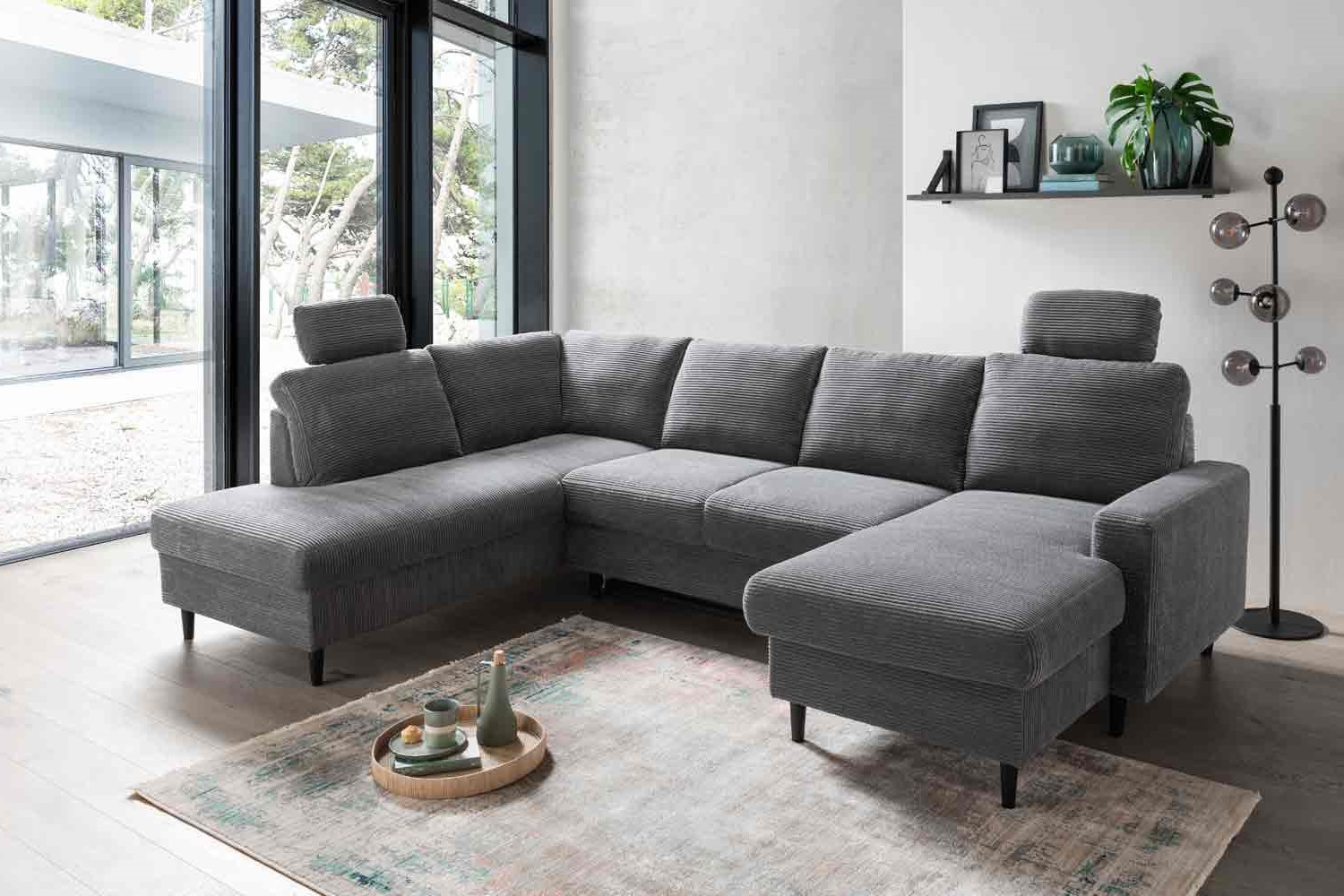 Wohnlandschaft U-Form in Trendstoff Cord