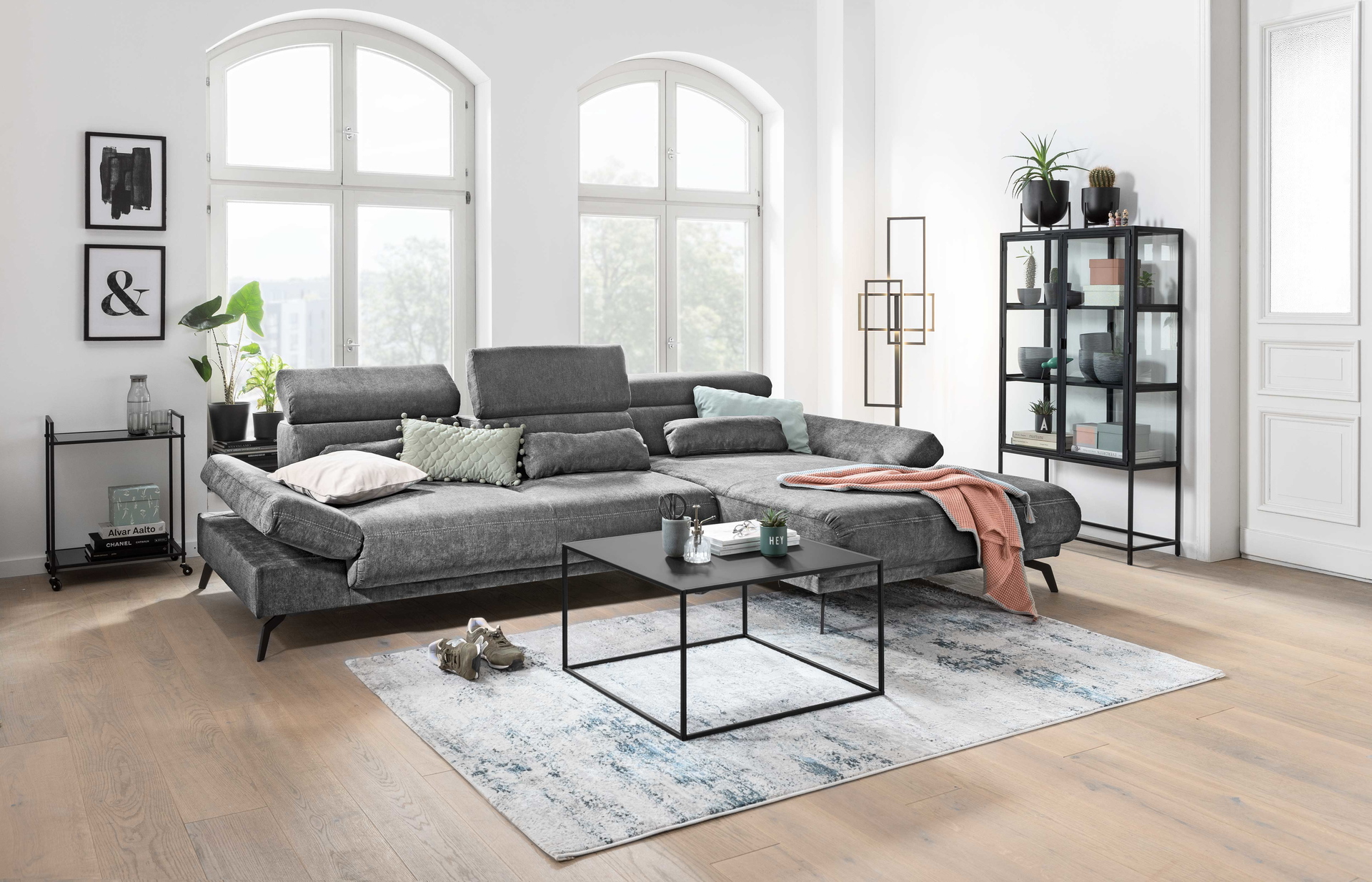 Ecksofa Yolo mit manueller Sitztiefenverstellung in Stoff