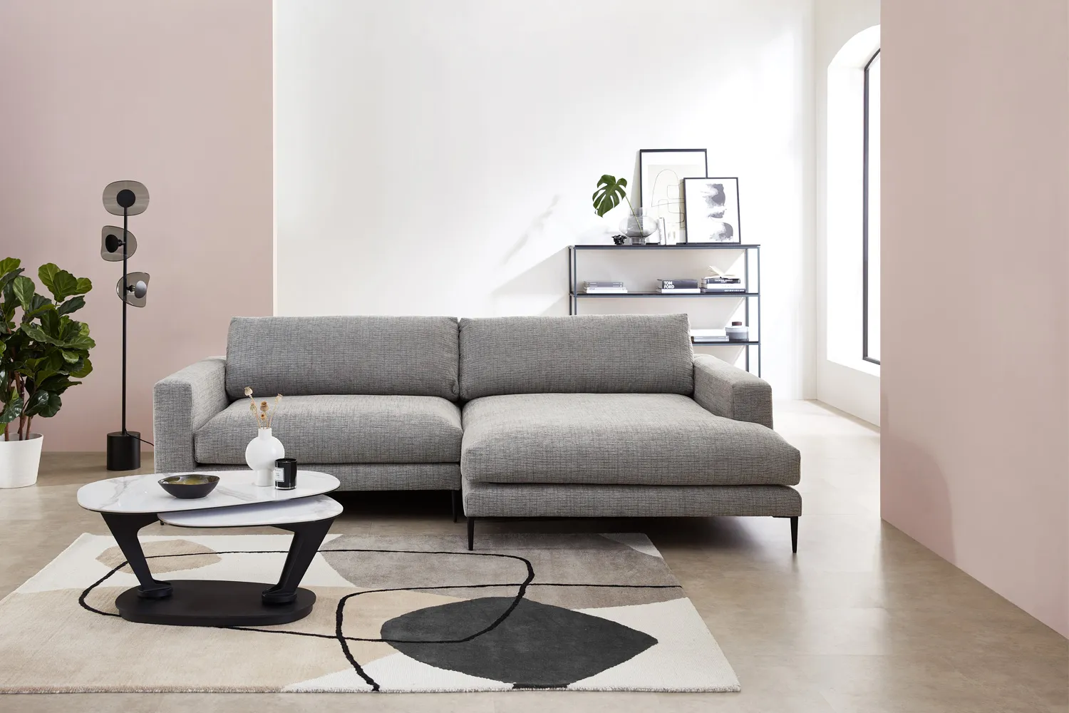 Stoff Ecksofa in L-Form Grau rechts