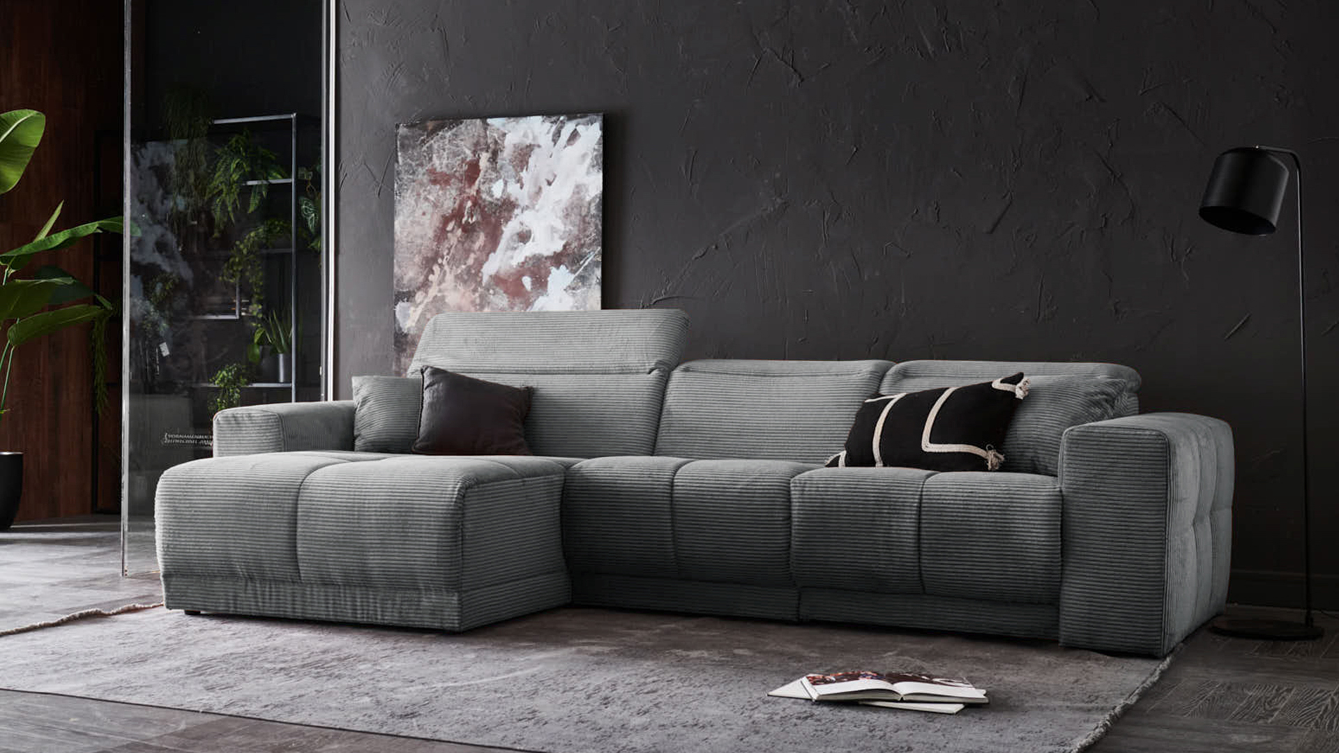 Ecksofa Toni mit motorischer Relaxfunktion in Trendstoff Cord Ecksofa Toni mit motorischer Relaxfunktion in Trendstoff Cord-0646Toni00WW