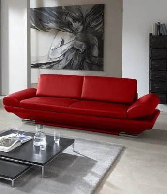 Leder Couchgarnitur Hemingway Plus mit Funktionen Rot 3 Sitzer 