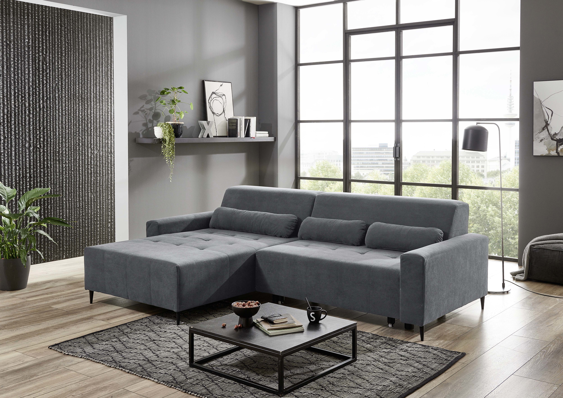 Ecksofa Linz mit motorischer XL-Sitztiefenverstellung in Stoff-0646Linz00WW