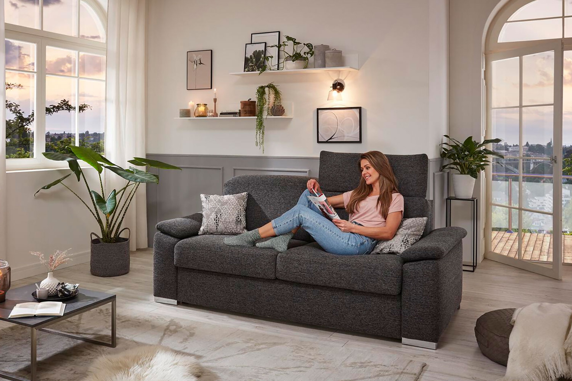 Stoff Schlafsofa mit Schlaffunktion Matratze