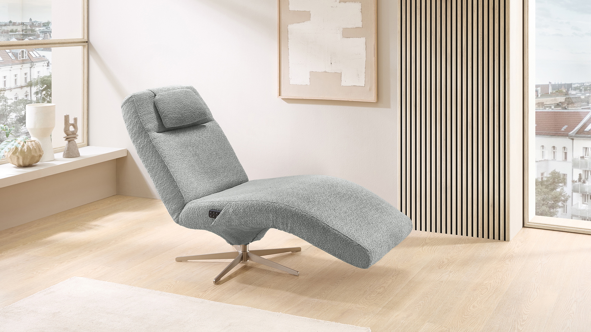 Cuoio Liege Positano mit 3-motorischer Relaxfunktion in Trendstoff Bouclé Cuoio Liege Positano mit 3-motorischer Relaxfunktion in Trendstoff Bouclé