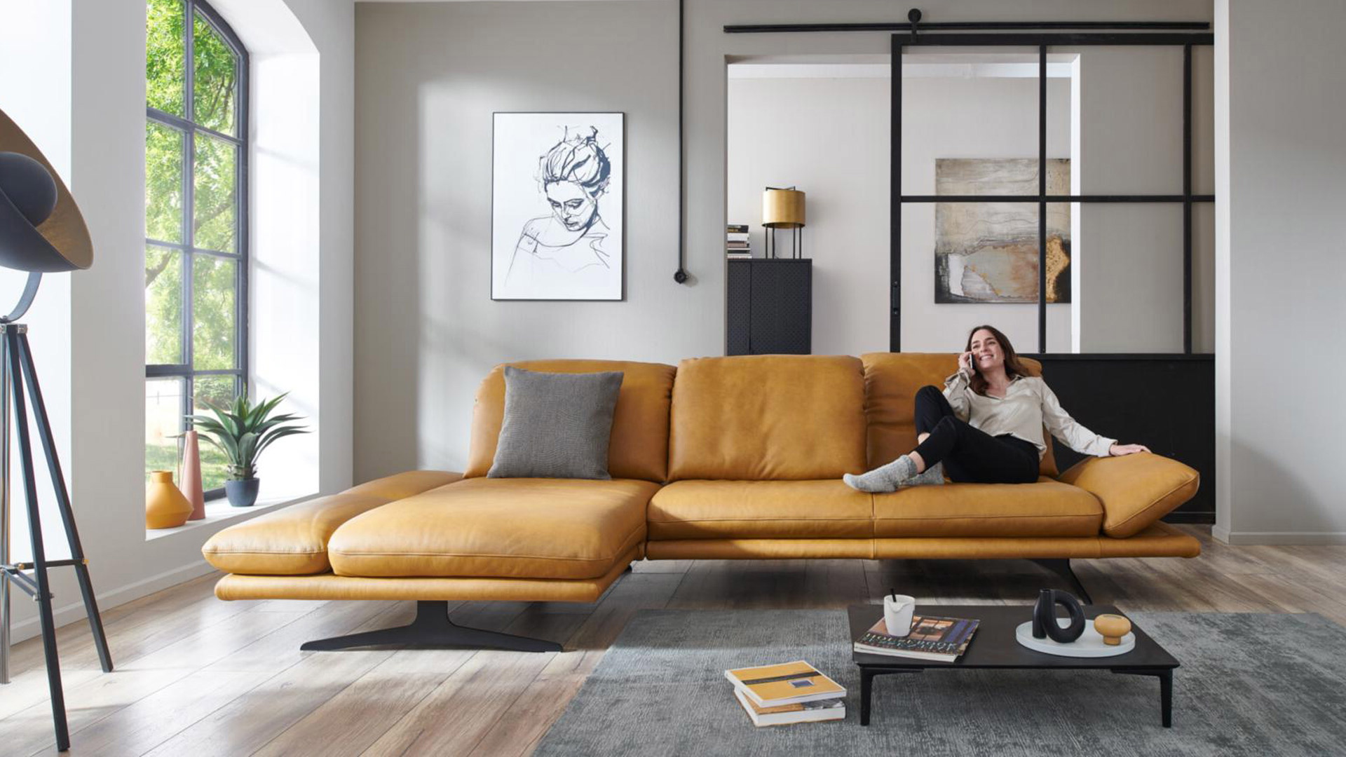 W. Schillig Ecksofa Sohoo mit Sitztiefenverstellung in Leder 