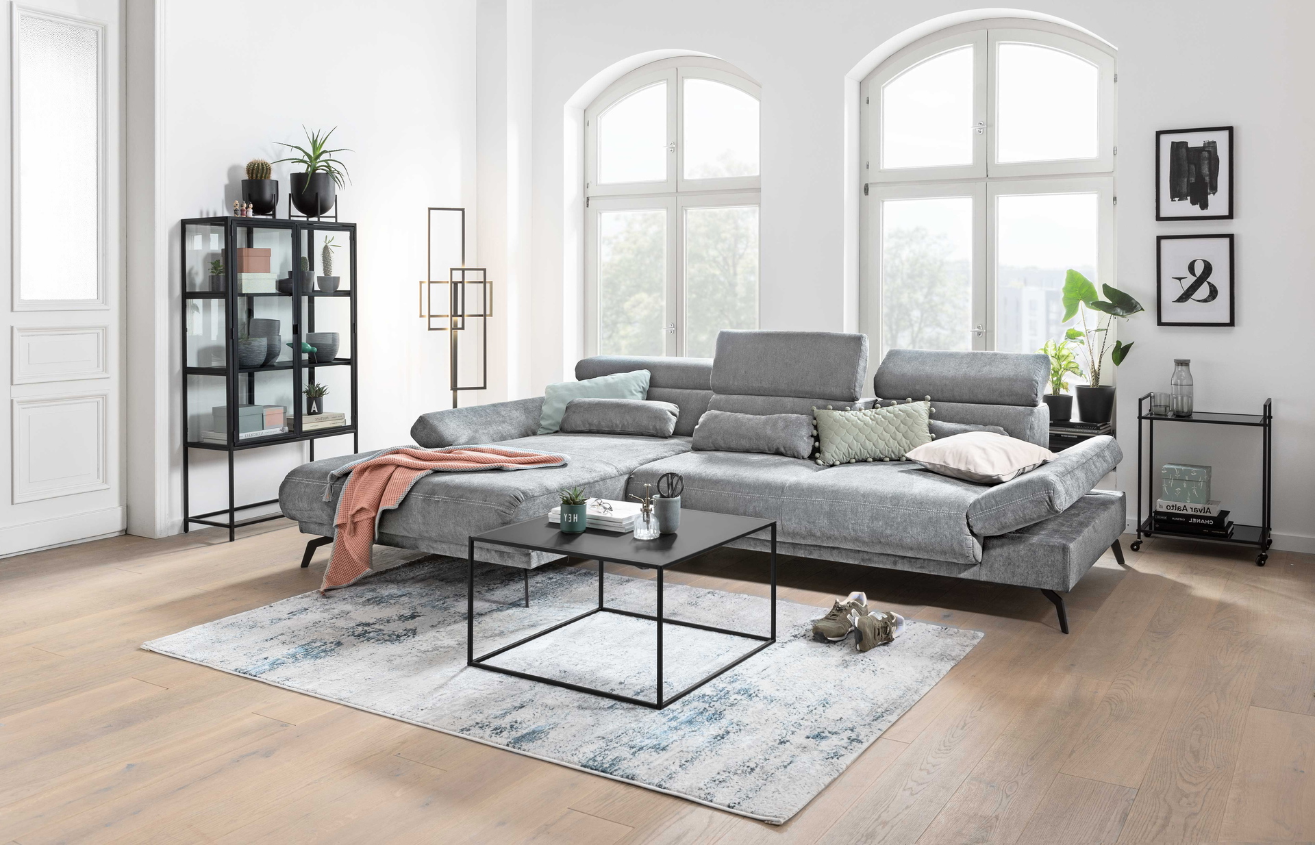 Ecksofa Yolo mit manueller Sitztiefenverstellung in Stoff