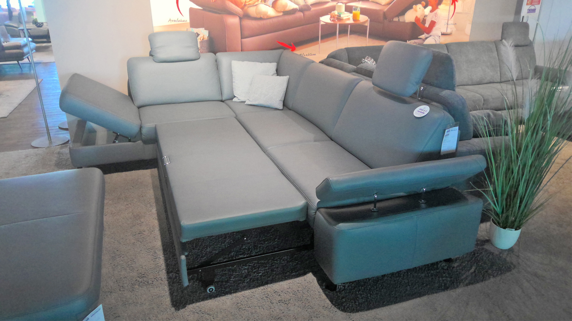 Modulmaster Ecksofa inkl. vielen Funktionen mit Hocker in Leder-0775015506-07WW-A