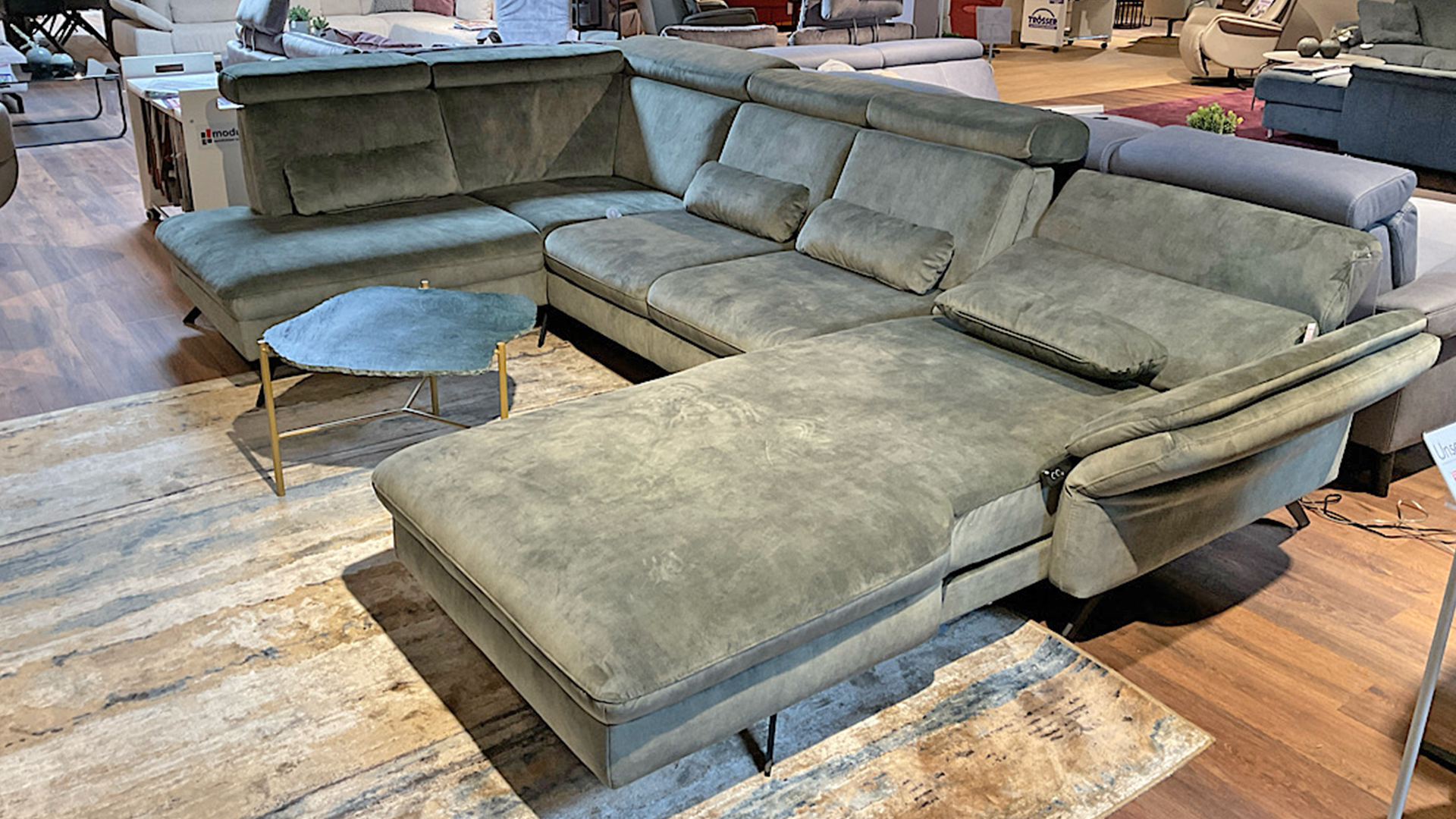 Modulmaster Wohnlandschaft mit Schlaffunktion und motorischen Funktionen in Samtstoff-0126030000-40WW-A
