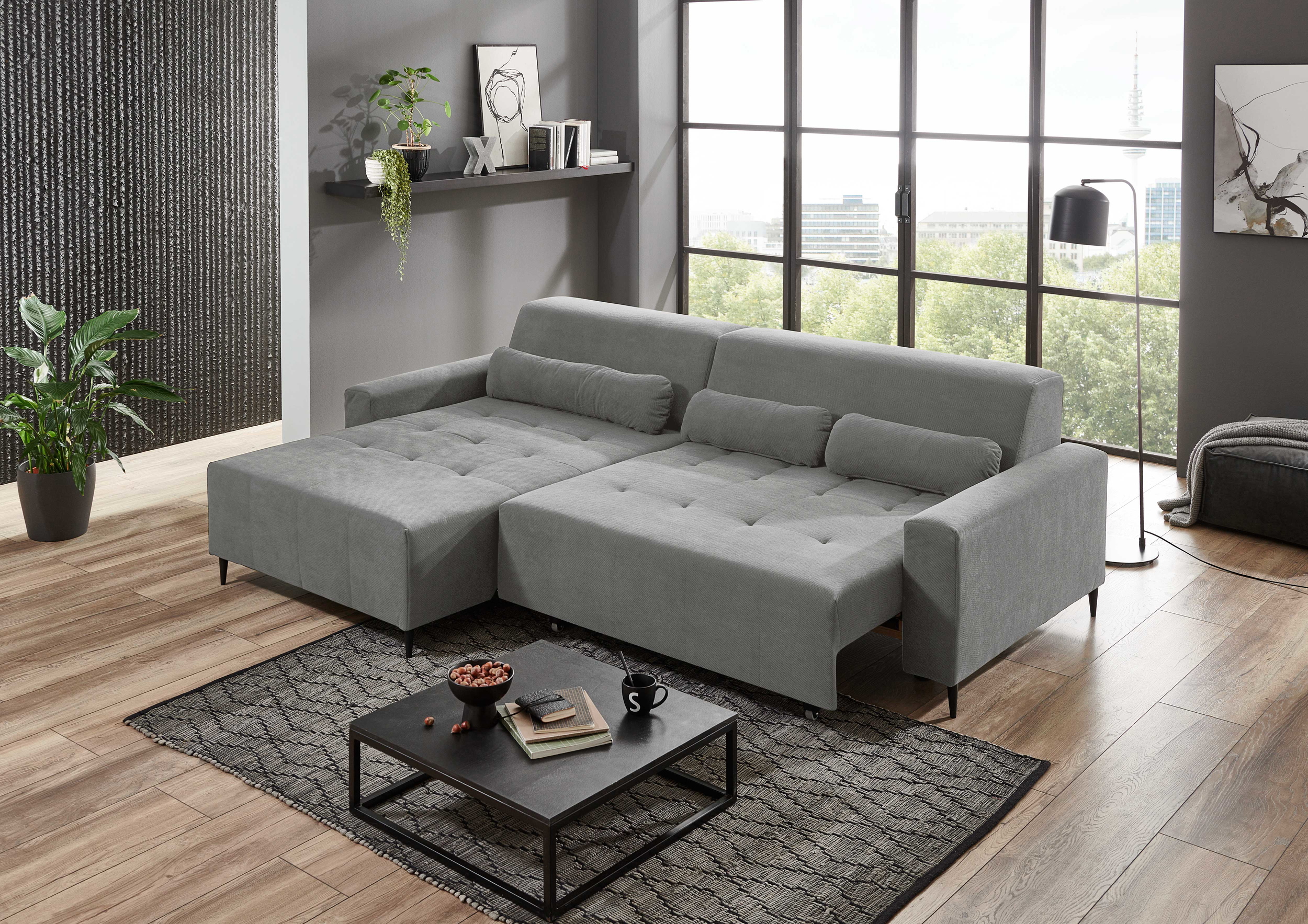 Ecksofa Linz mit motorischer XL-Sitztiefenverstellung in Stoff-0646Linz00WW