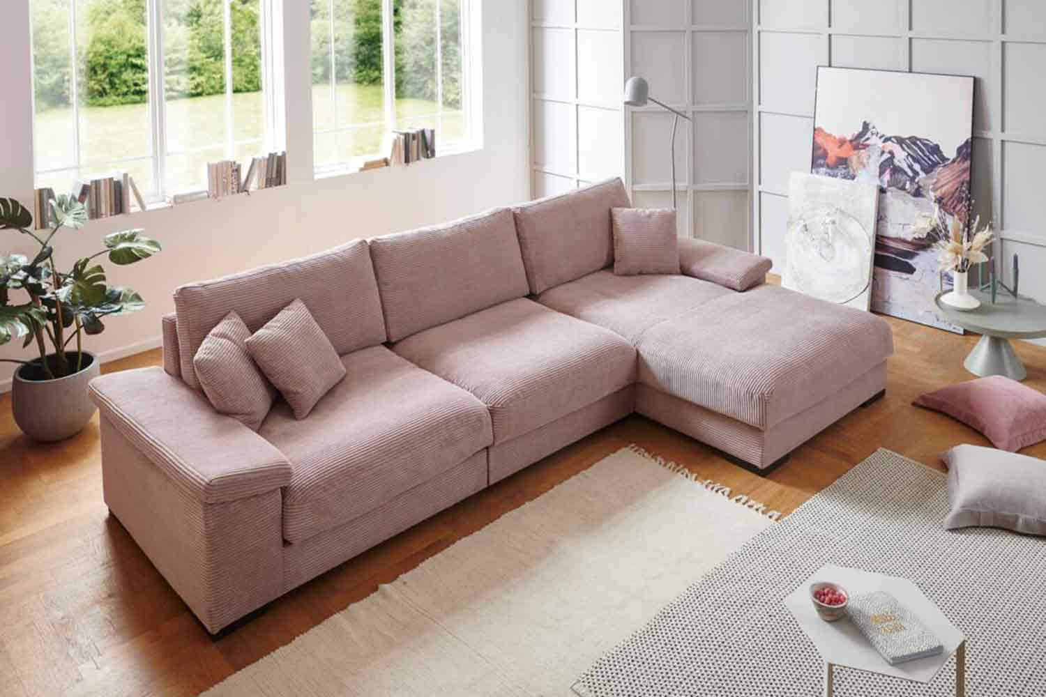 Cord Ecksofa L-Form Rosa