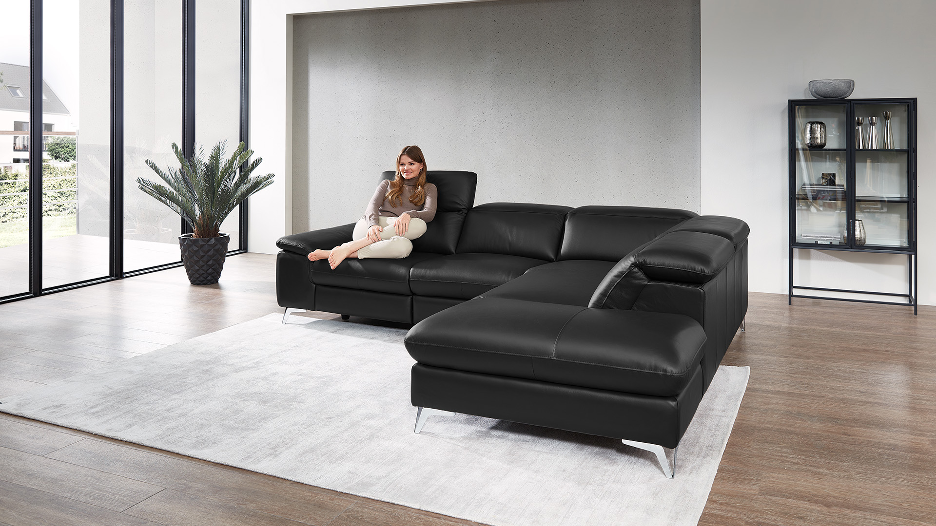 Ecksofa Seahawk mit manueller Kopfteilverstellung in Leder -05970213-WW