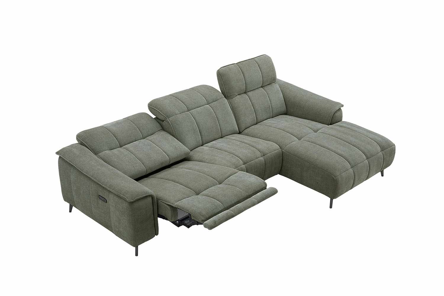 Stoff Ecksofa mit manueller Kopfteilverstellung und Funktion