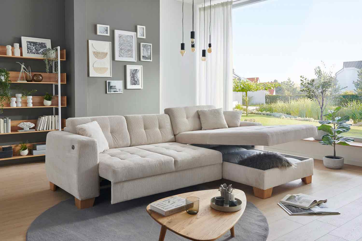 Ecksofa Milo mit motor Sitzvorzug und Bettkasten Cord Ecksofa Milo mit motor Sitzvorzug und Bettkasten Cord