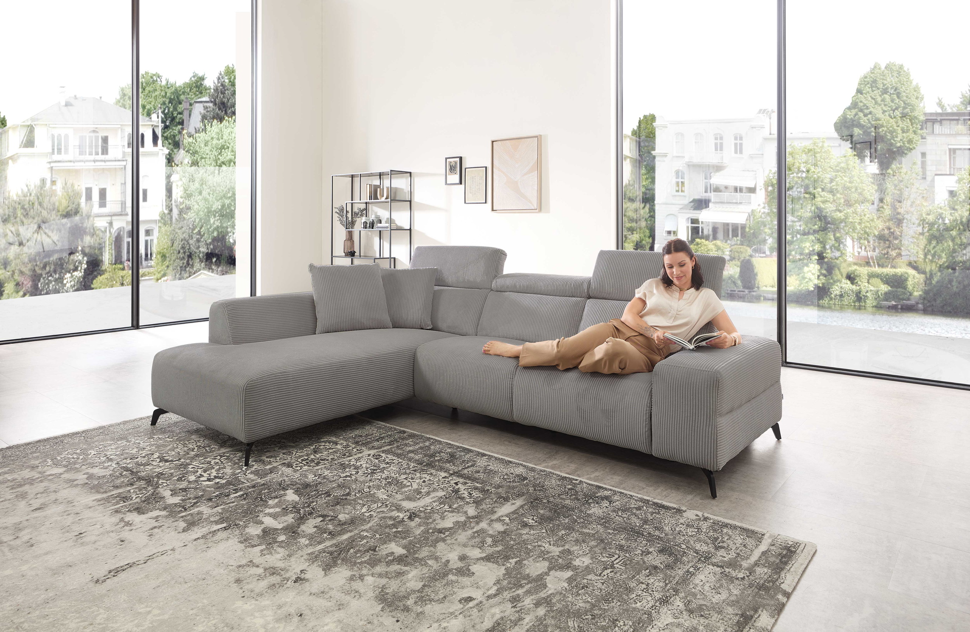 Cuoio Ecksofa in Trendstoff Cord