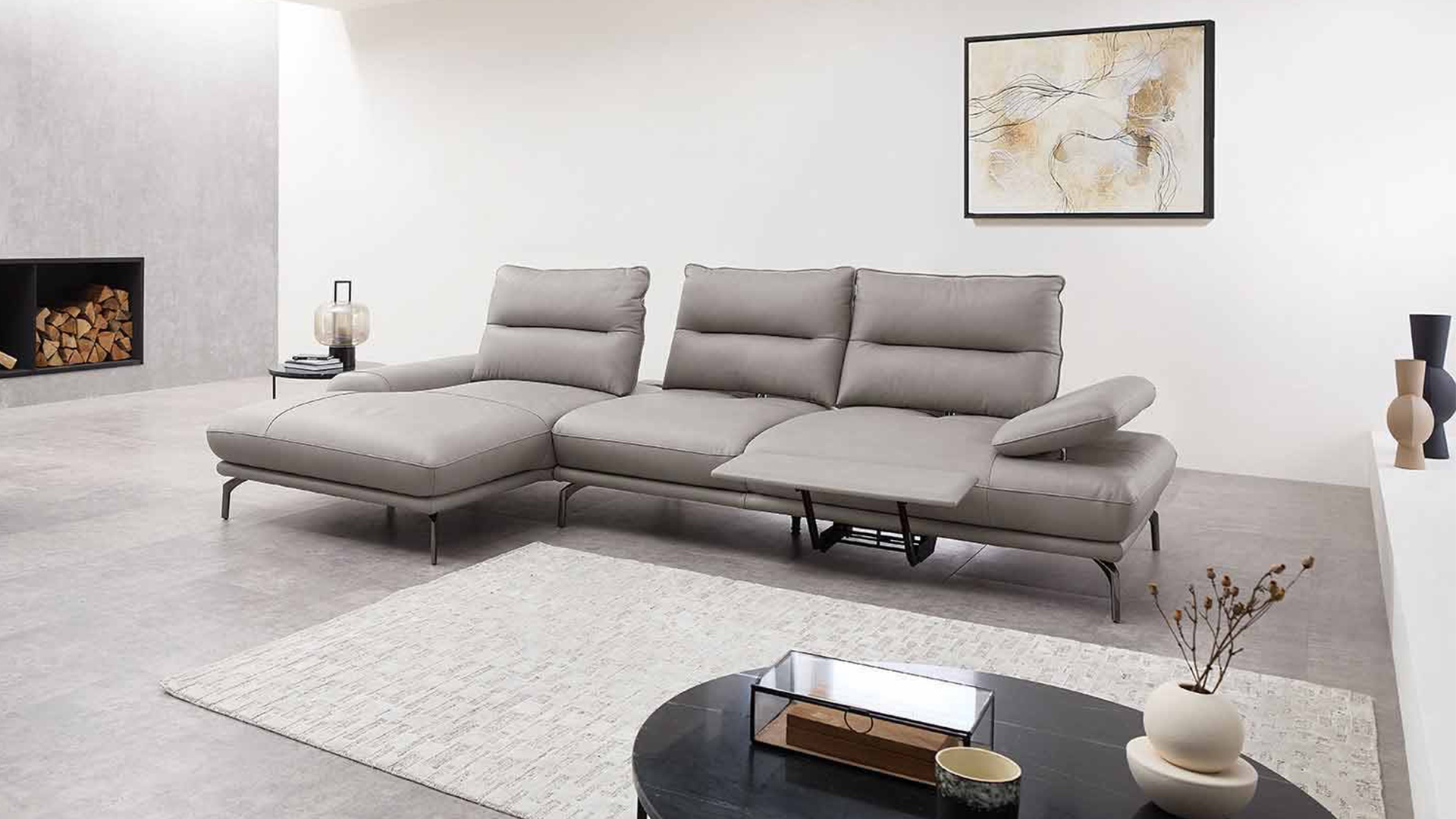 Leder Ecksofa mit Sitztiefenverstellung und motorischer Fußstütze Leder Ecksofa mit Sitztiefenverstellung und motorischer Fußstütze-05971013-WW