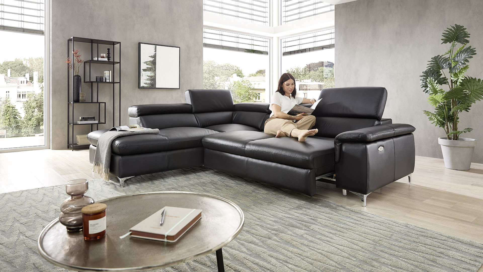 Echt Leder Ecksofa Bastia inkl. Vorziehsitz links Echt Leder Ecksofa Bastia inkl. Vorziehsitz links