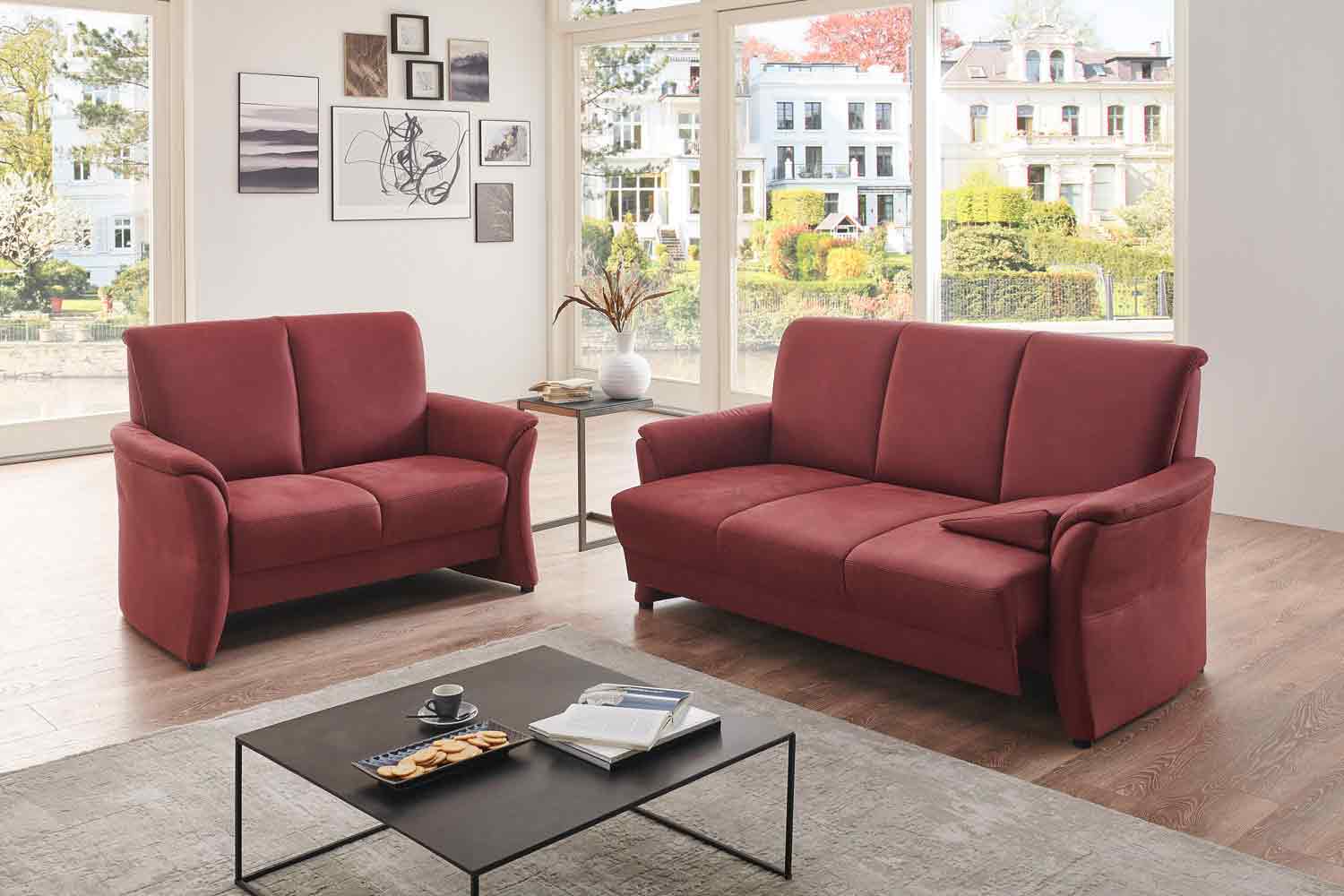 Couchgarnitur in Mikrofaserstoff mit Federkernpolsterung