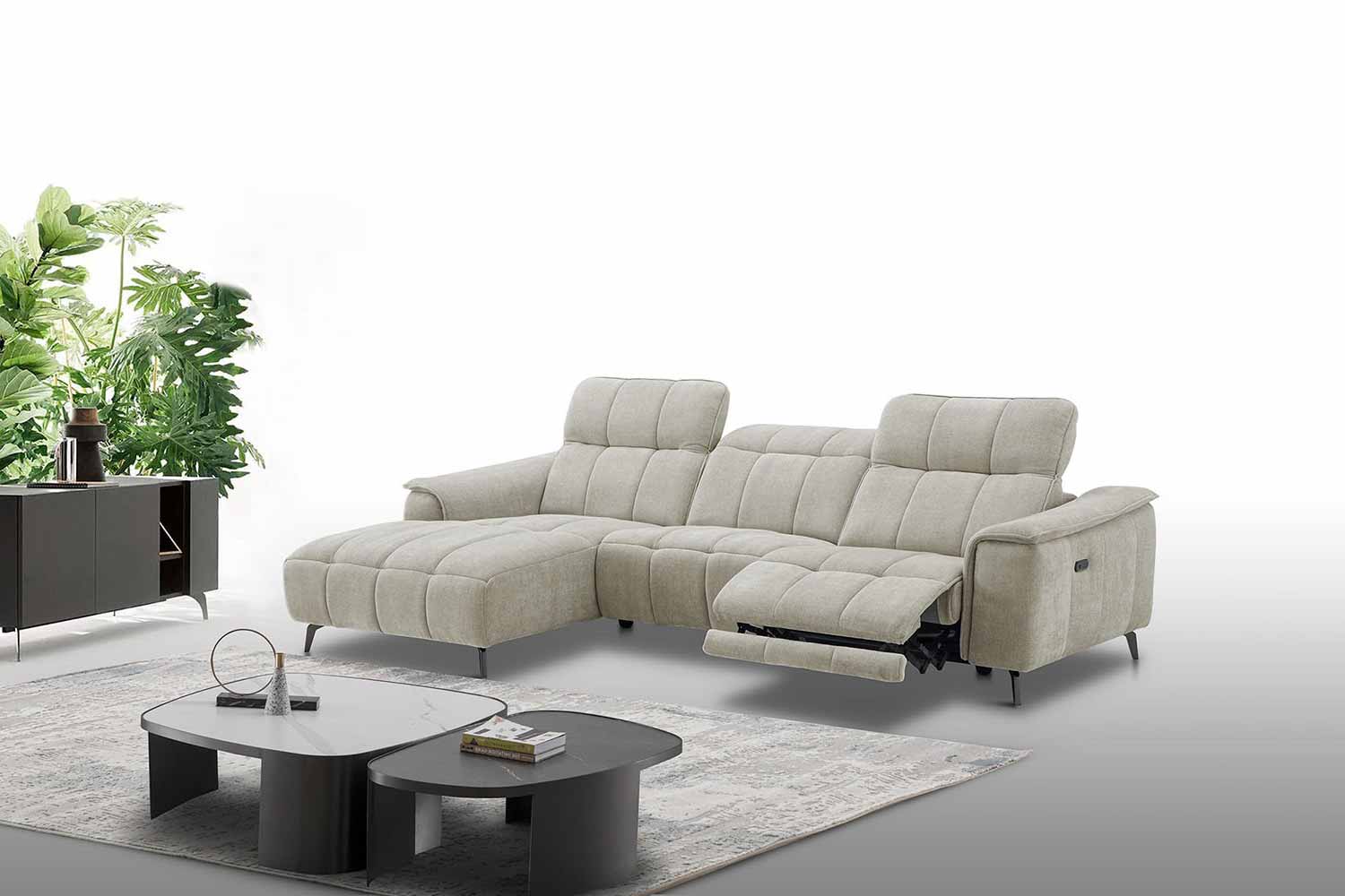 Stoff Ecksofa mit manueller Kopfteilverstellung und Funktion