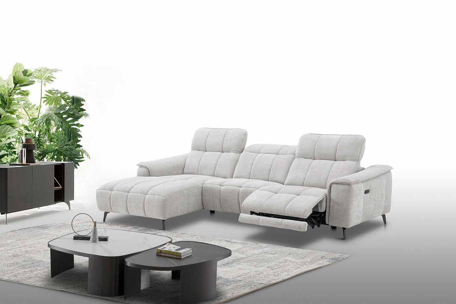 Stoff Ecksofa mit manueller Kopfteilverstellung und Funktion