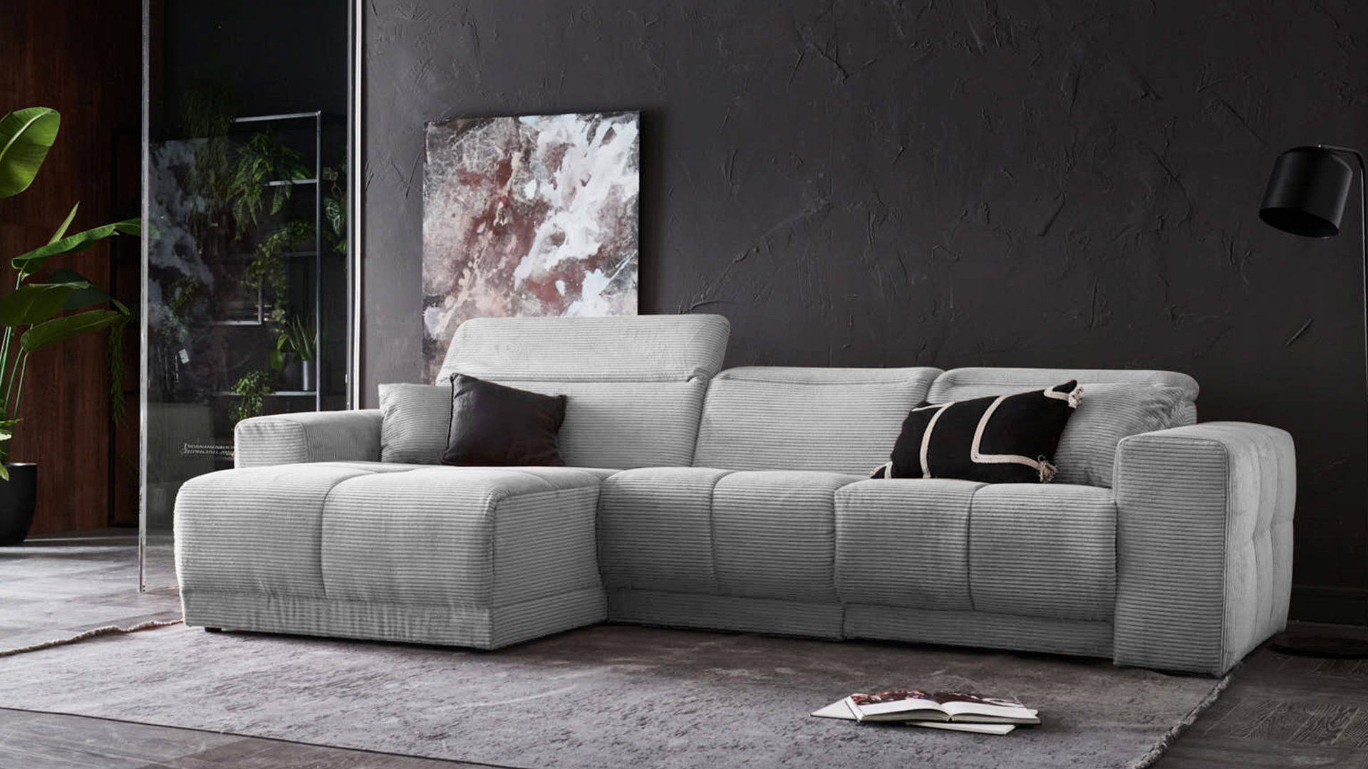 Ecksofa Toni mit motorischer Relaxfunktion in Trendstoff Cord Ecksofa Toni mit motorischer Relaxfunktion in Trendstoff Cord-0646Toni00WW