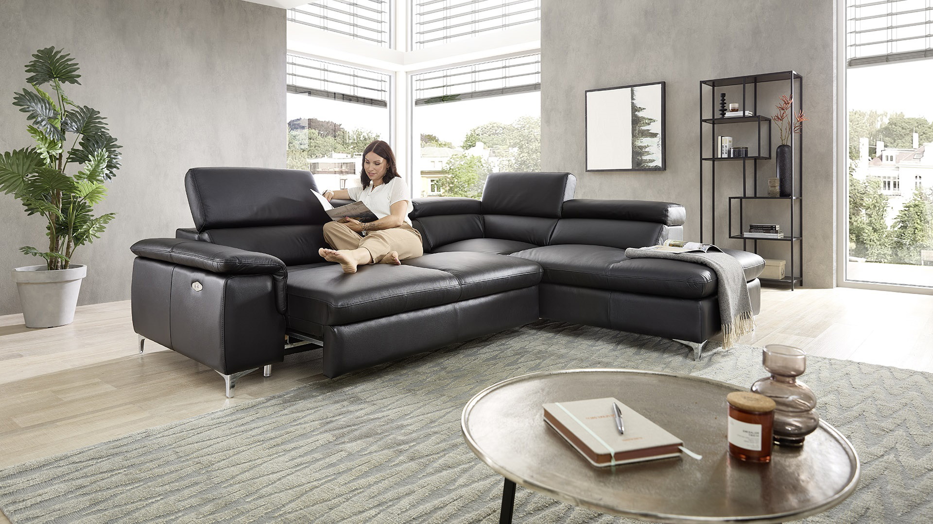 Echt Leder Ecksofa Bastia inkl. Vorziehsitz rechts Echt Leder Ecksofa Bastia inkl. Vorziehsitz rechts