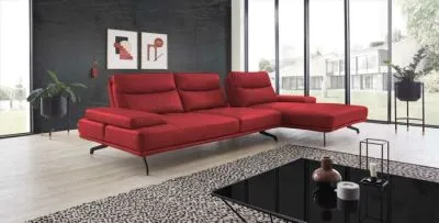 Echt Leder Ecksofa Novara inkl. Kopfteilfunktion & Sitztiefenverstellung Rot rechts