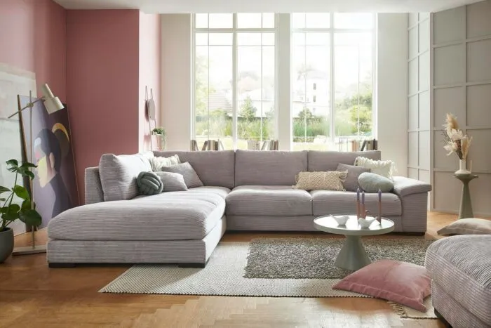 Cord Ecksofa inkl. Kissen Grau links